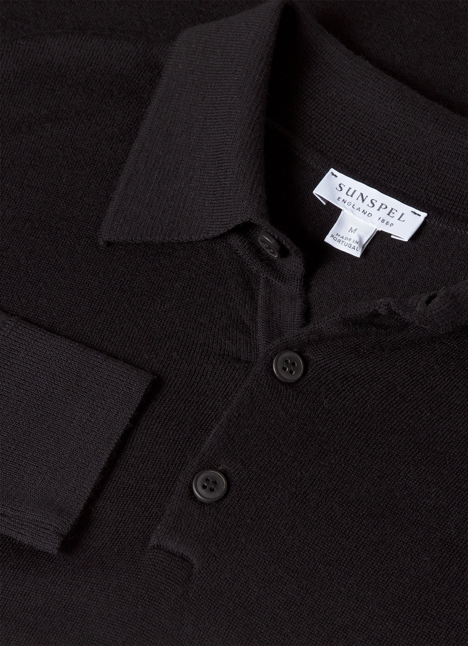 Men's Extra-Fine Merino Polo Shirt in Black Premium Cut Running