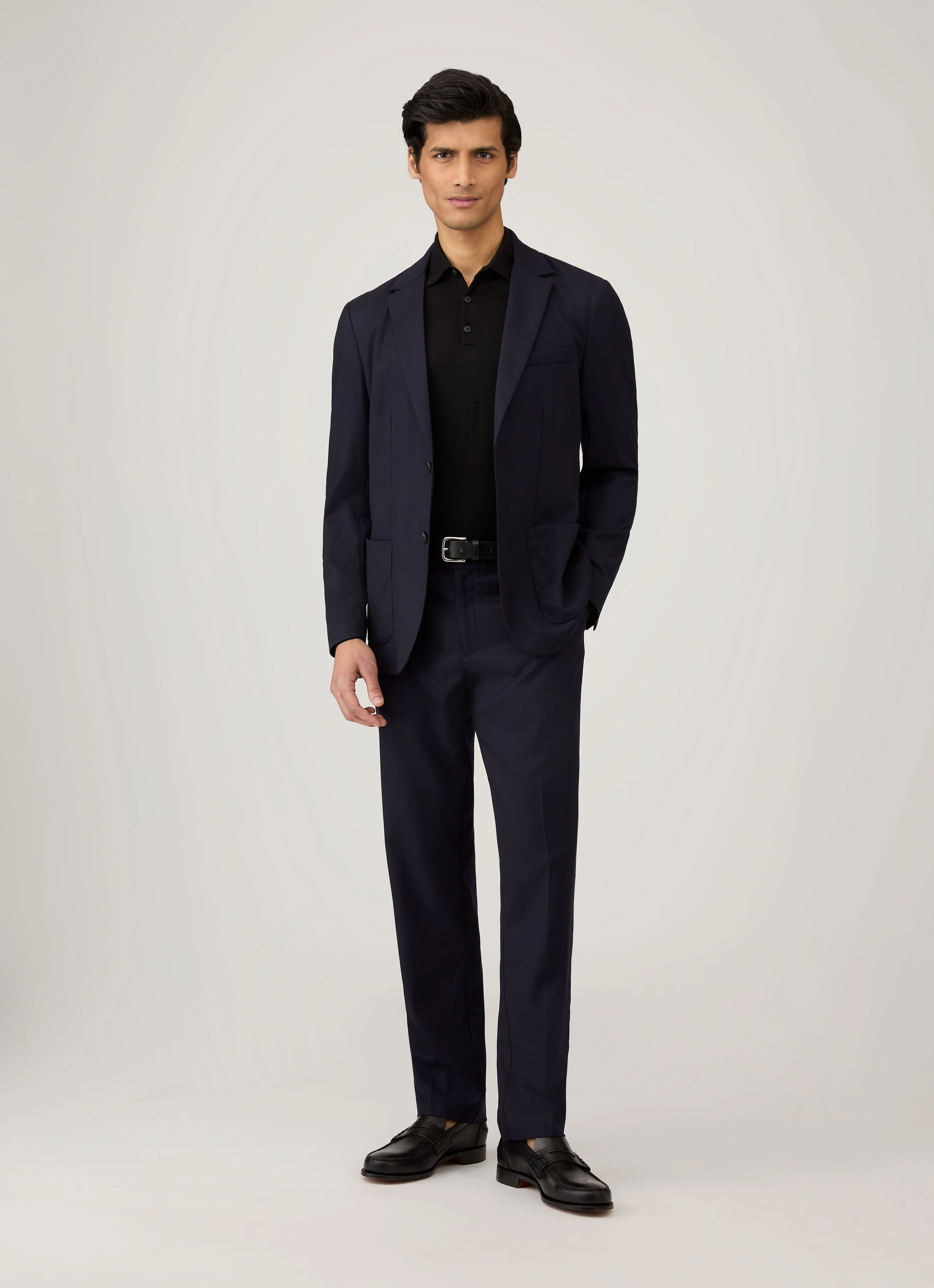 Men's Extra-Fine Merino Polo Shirt in Black Premium Cut Running