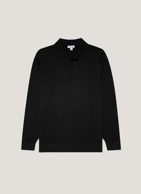 Men's Extra-Fine Merino Polo Shirt in Black Casual and cozy sweater
