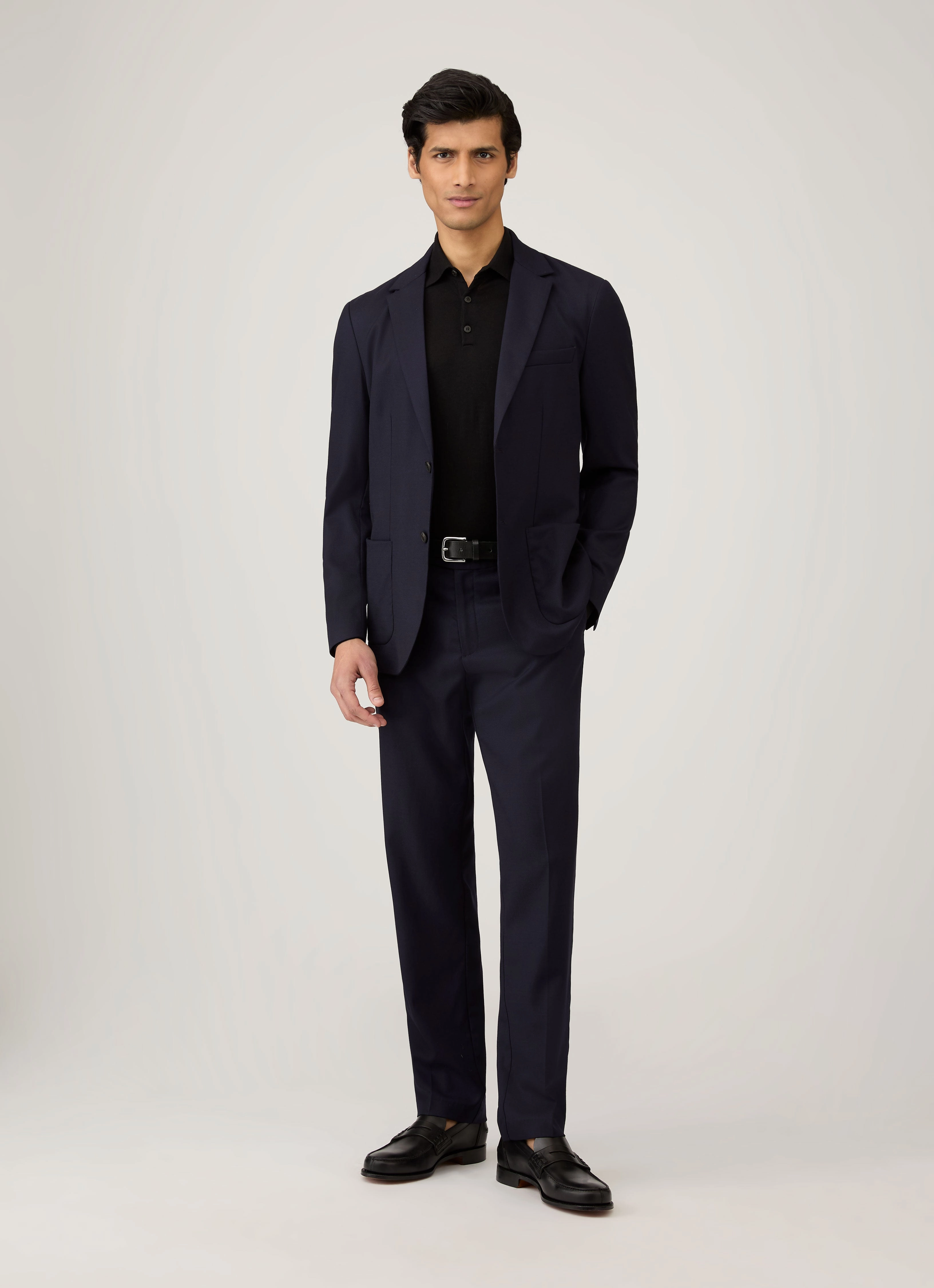 Men's Extra-Fine Merino Polo Shirt in Black Thin Breathable