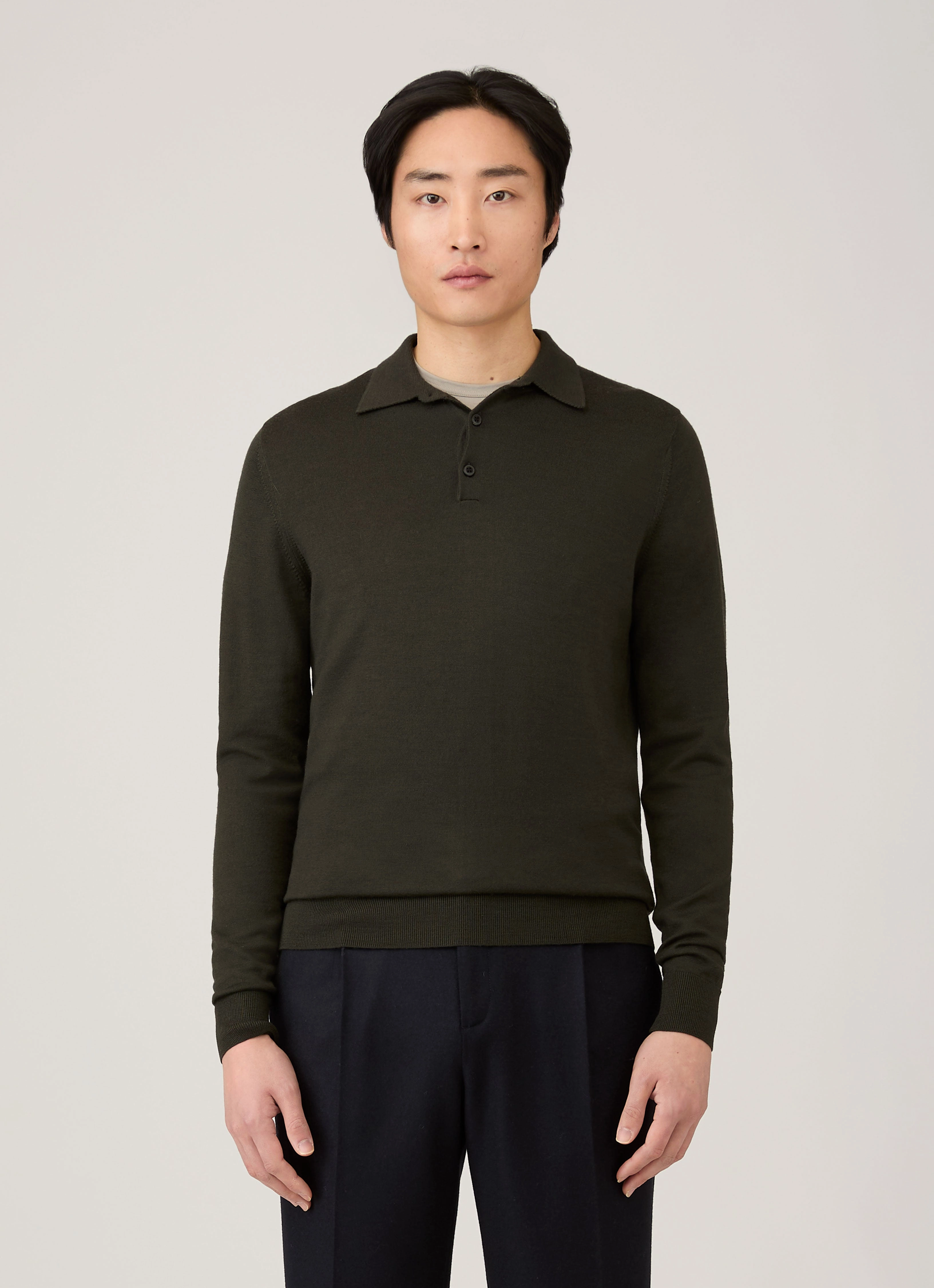Men's Extra-Fine Merino Polo Shirt in Dark Green Outfit Ready