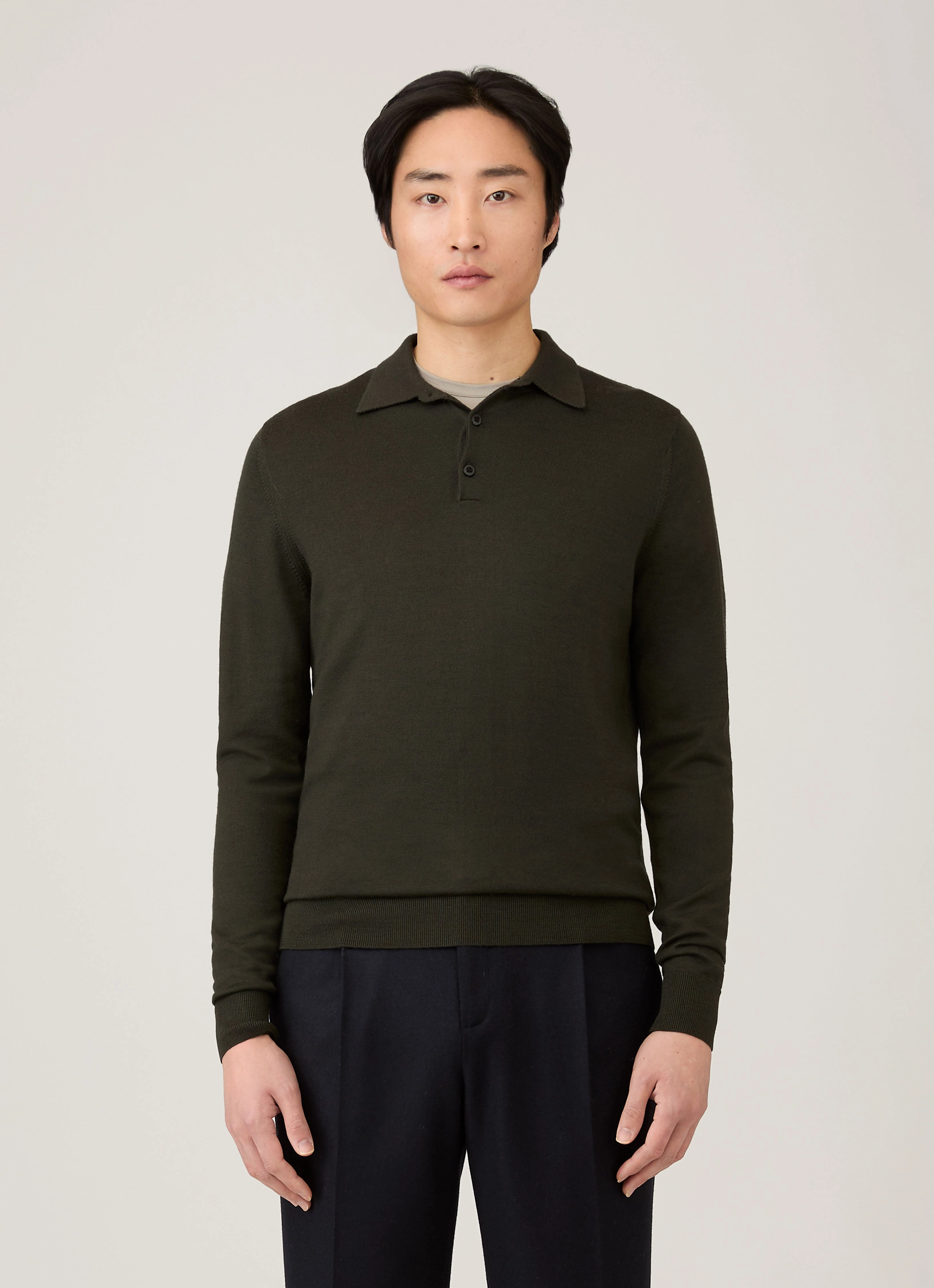 Men's Extra-Fine Merino Polo Shirt in Dark Green Outfit Ready