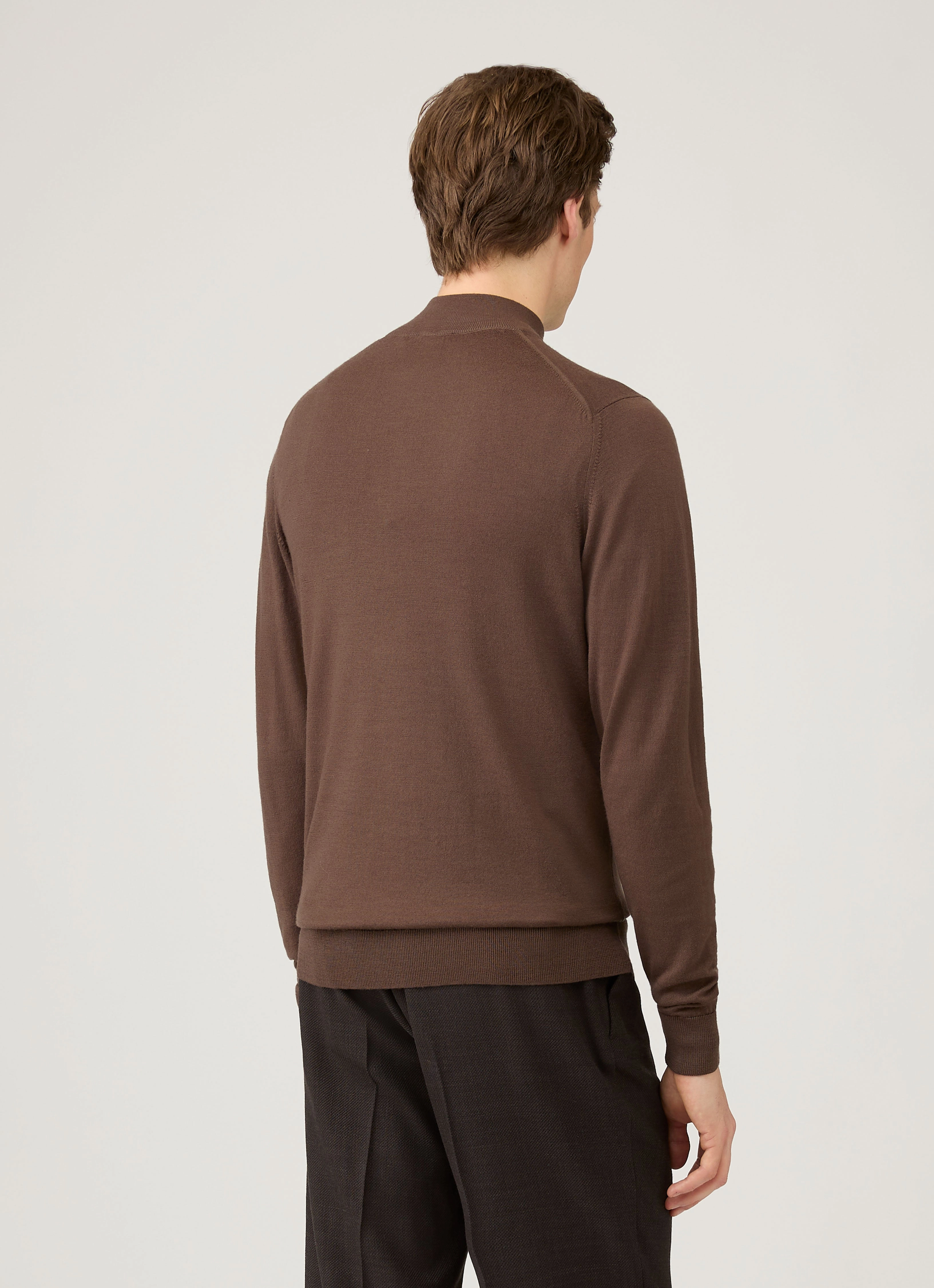 Men's Extra-Fine Merino Zip Neck in Bark Innerwear Warm