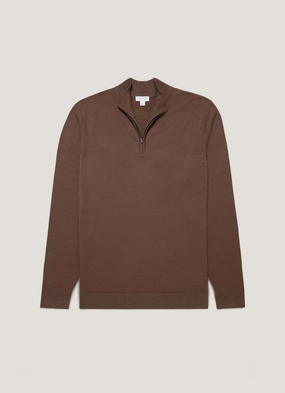 Men's Extra-Fine Merino Zip Neck in Bark Fashion-forward knitwear