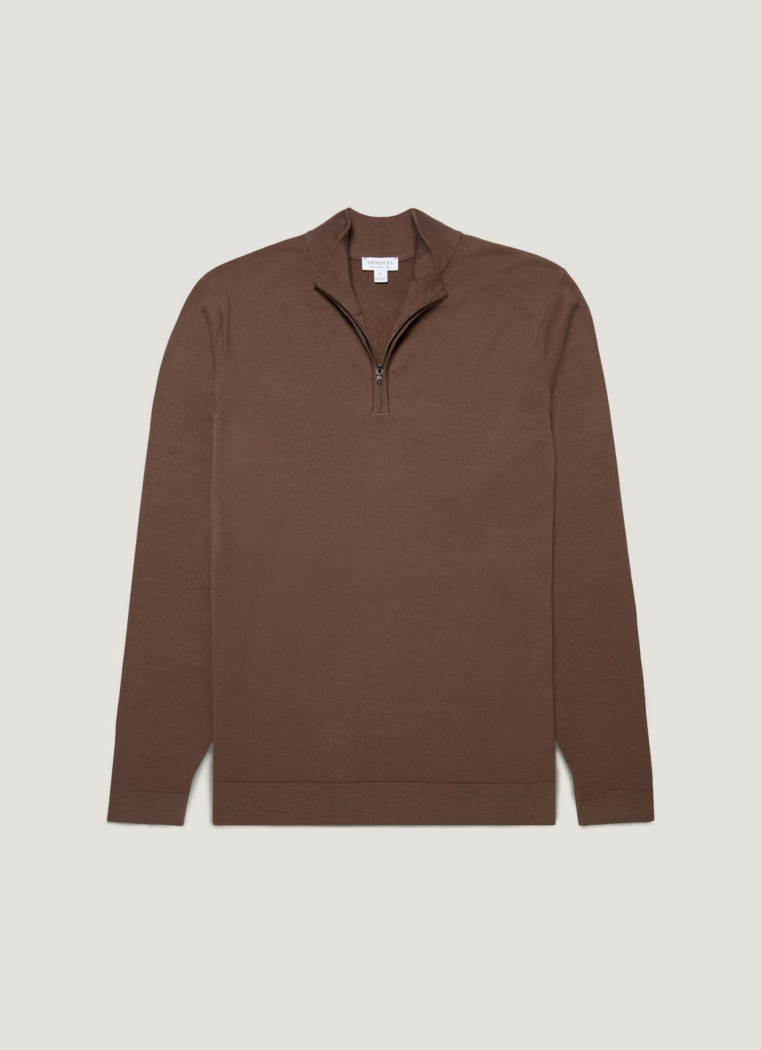 Men's Extra-Fine Merino Zip Neck in Bark Fashion-forward knitwear
