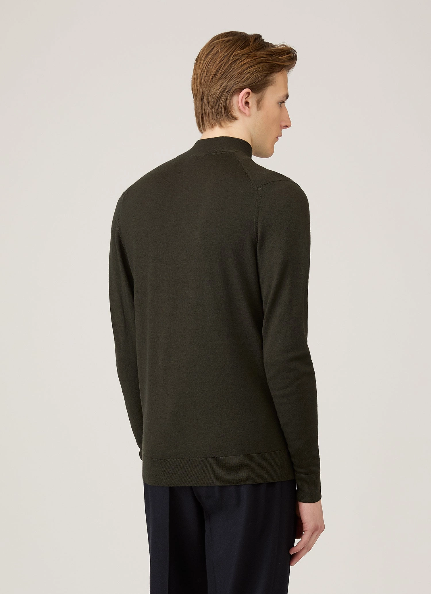 Men's Extra-Fine Merino Zip Neck in Dark Green Cable Knit Vintage
