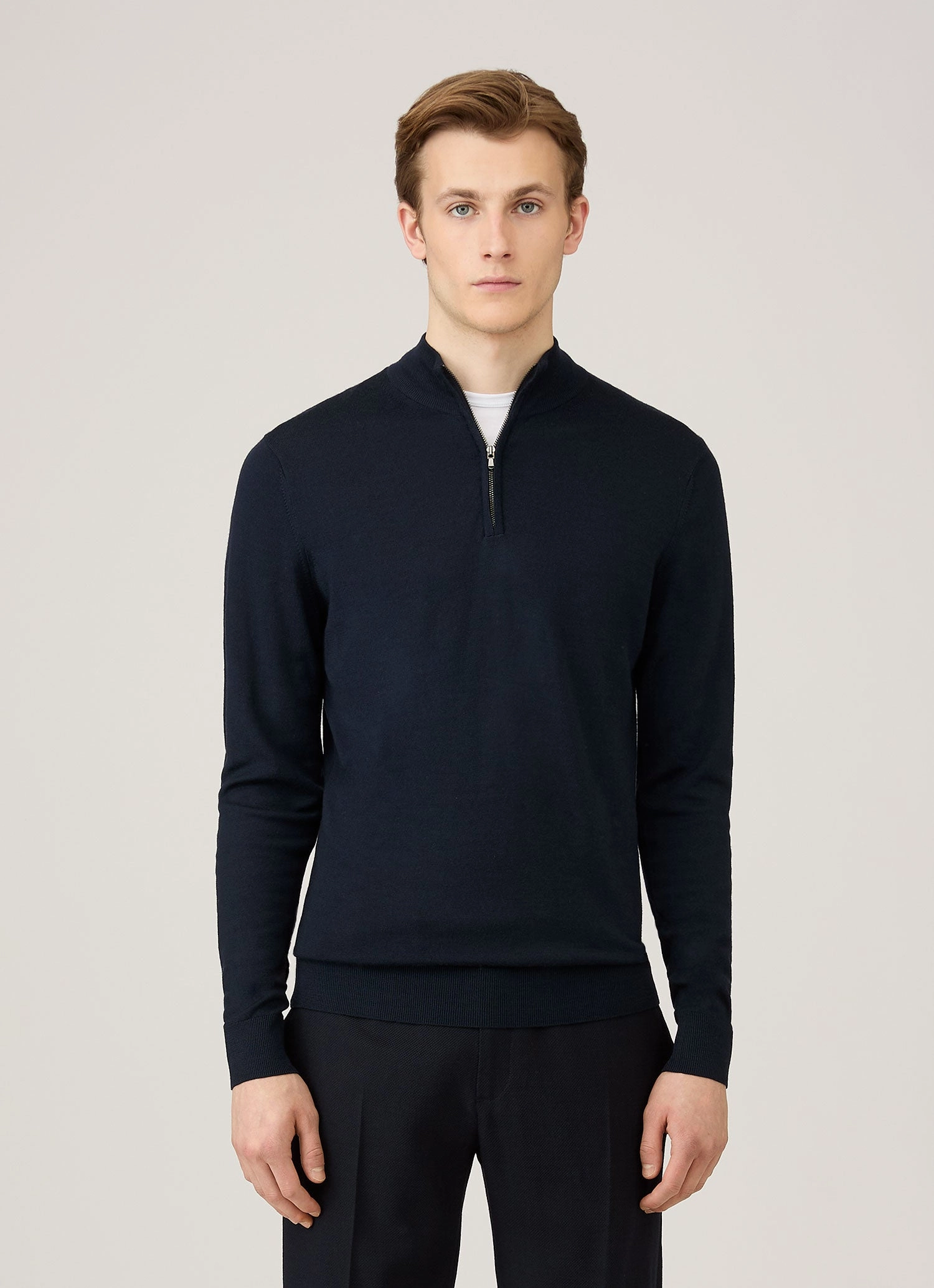 Men's Extra-Fine Merino Zip Neck in Navy Classic Style
