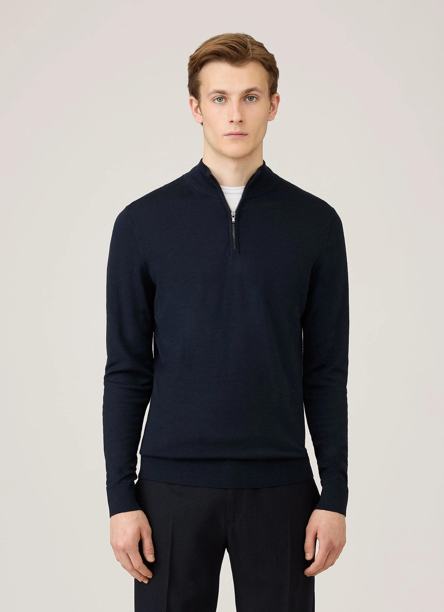 Men's Extra-Fine Merino Zip Neck in Navy Classic Style