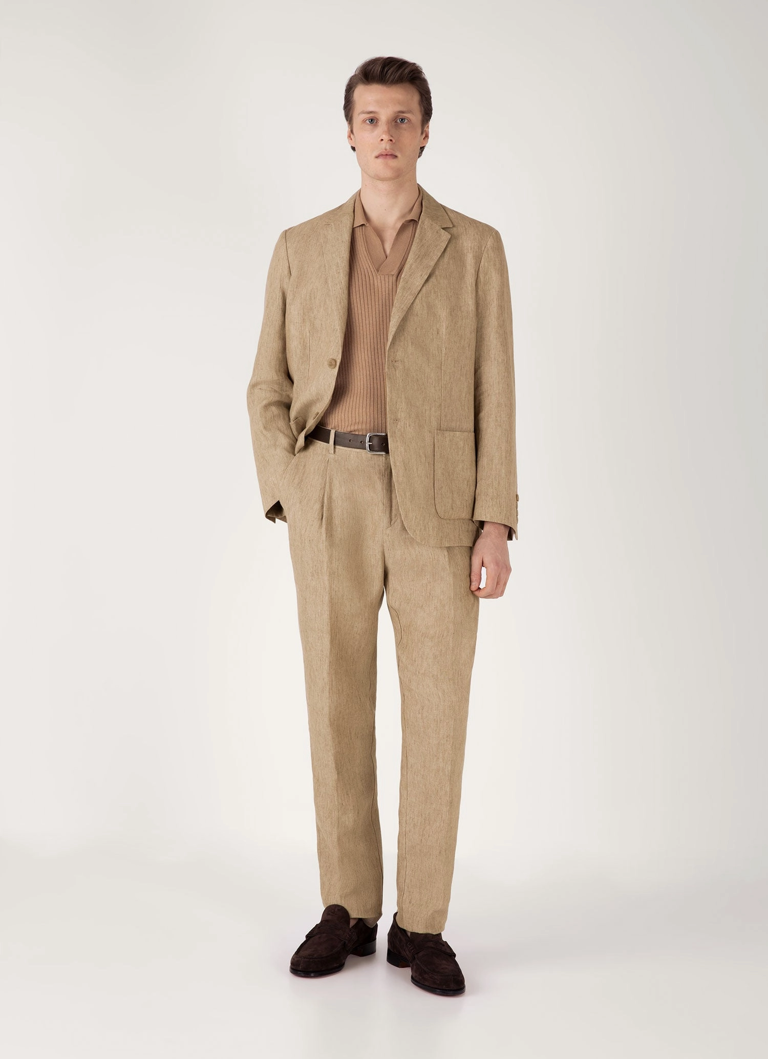 Men's Fine Rib Silk Cotton Polo Shirt in Dune Stylish Style