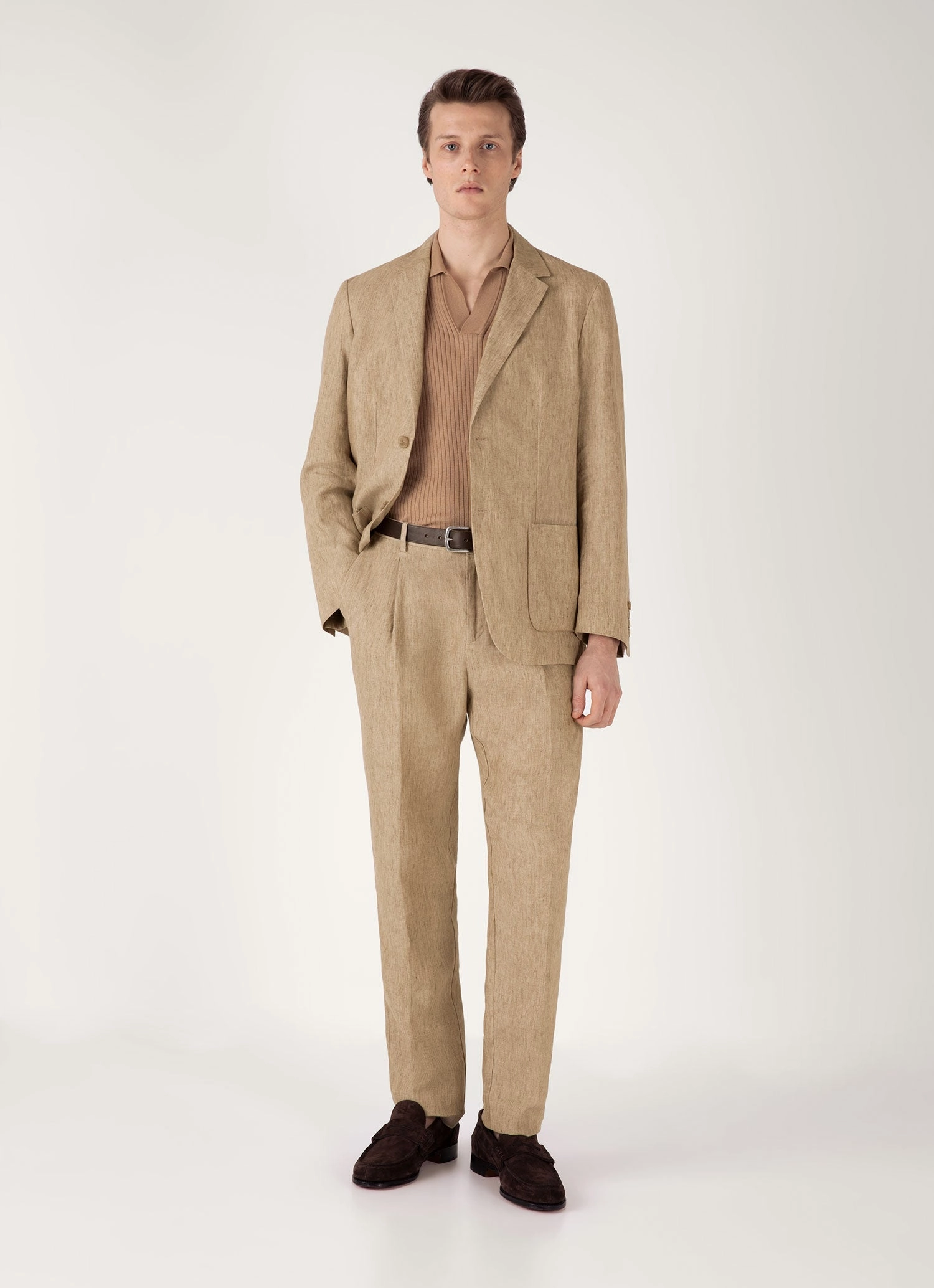 Men's Fine Rib Silk Cotton Polo Shirt in Dune Stylish Style