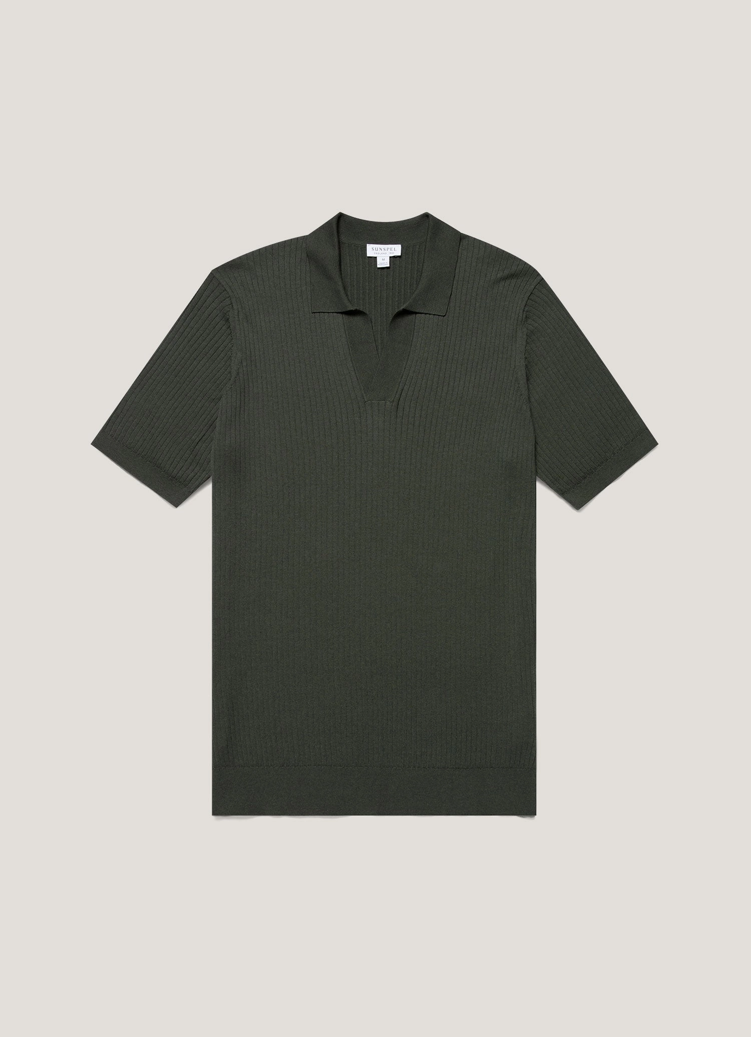 Men's Fine Rib Silk Cotton Polo Shirt in Dusk Green Relaxed-fit graphic tee