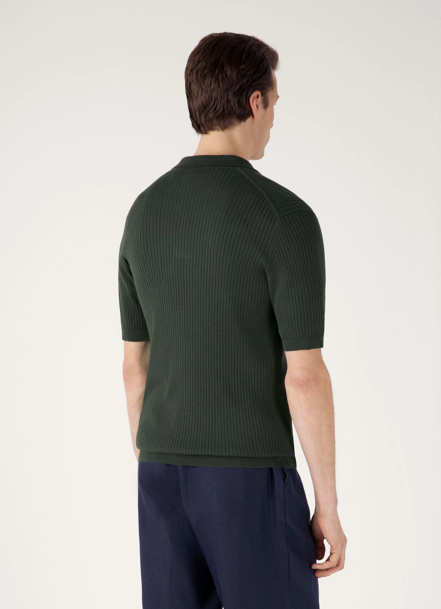 Men's Fine Rib Silk Cotton Polo Shirt in Dusk Green Casual Fit Training