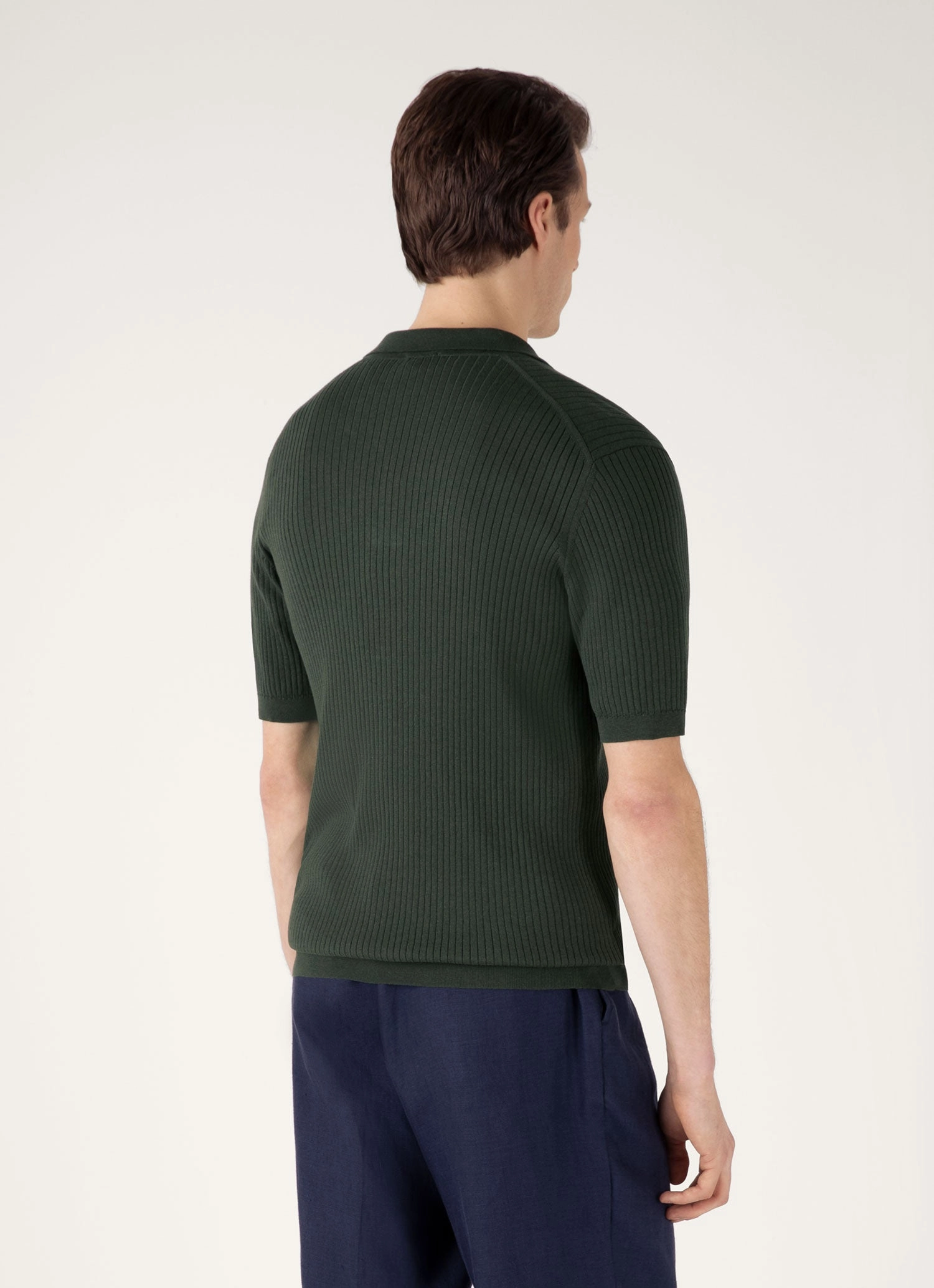 Men's Fine Rib Silk Cotton Polo Shirt in Dusk Green Casual Fit Training