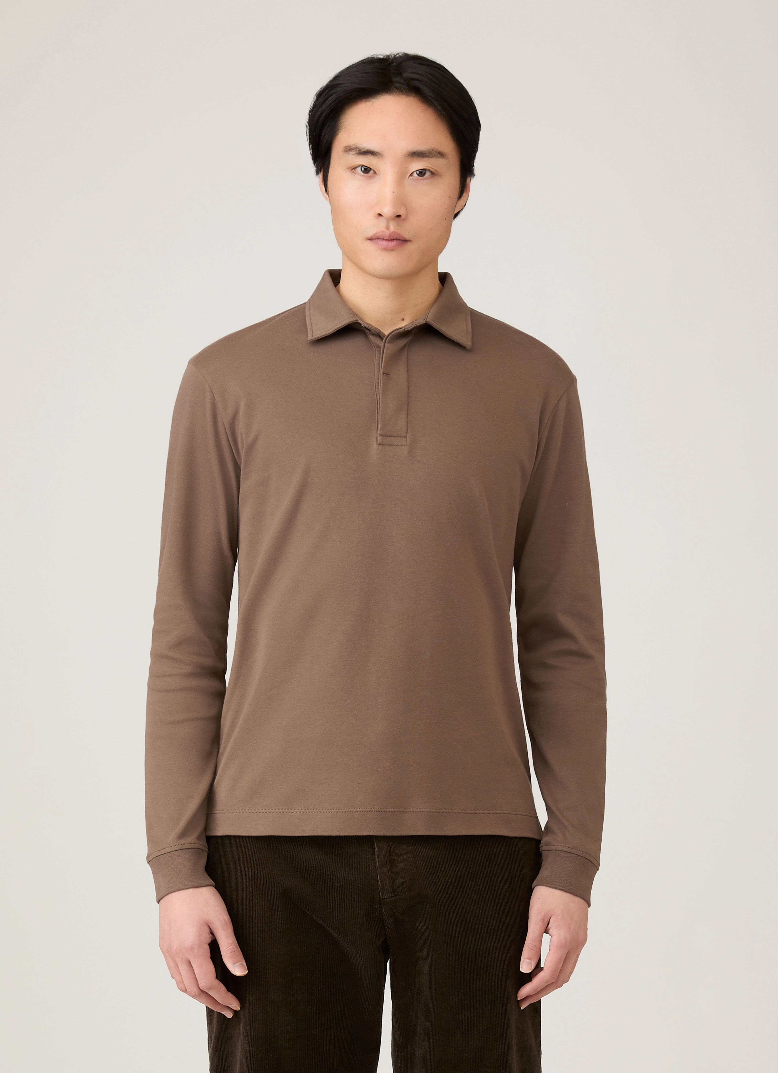 Men's Heavyweight Rugby Polo Shirt in Bark Minimal Tee