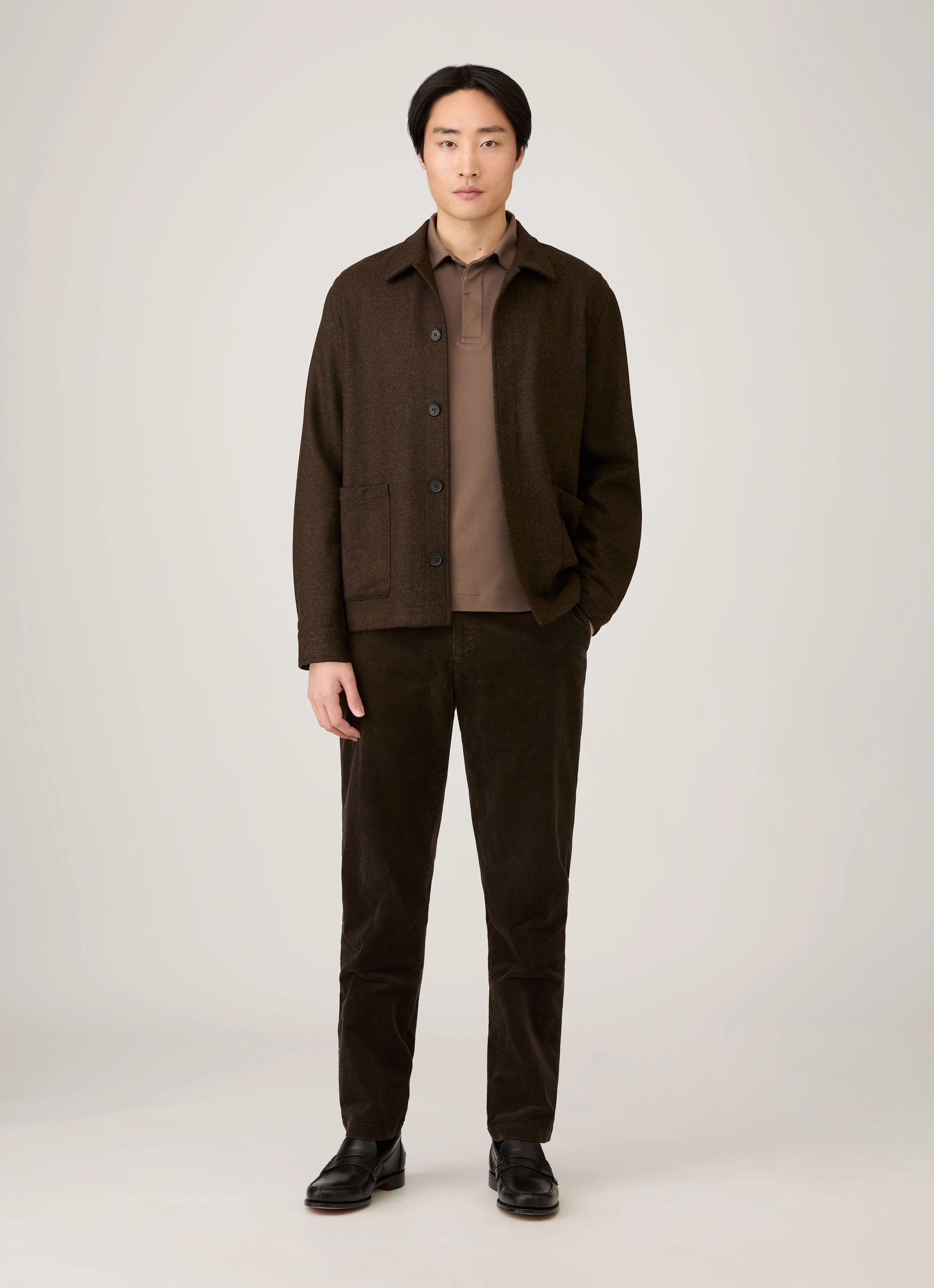 Men's Heavyweight Rugby Polo Shirt in Bark Minimal Tee