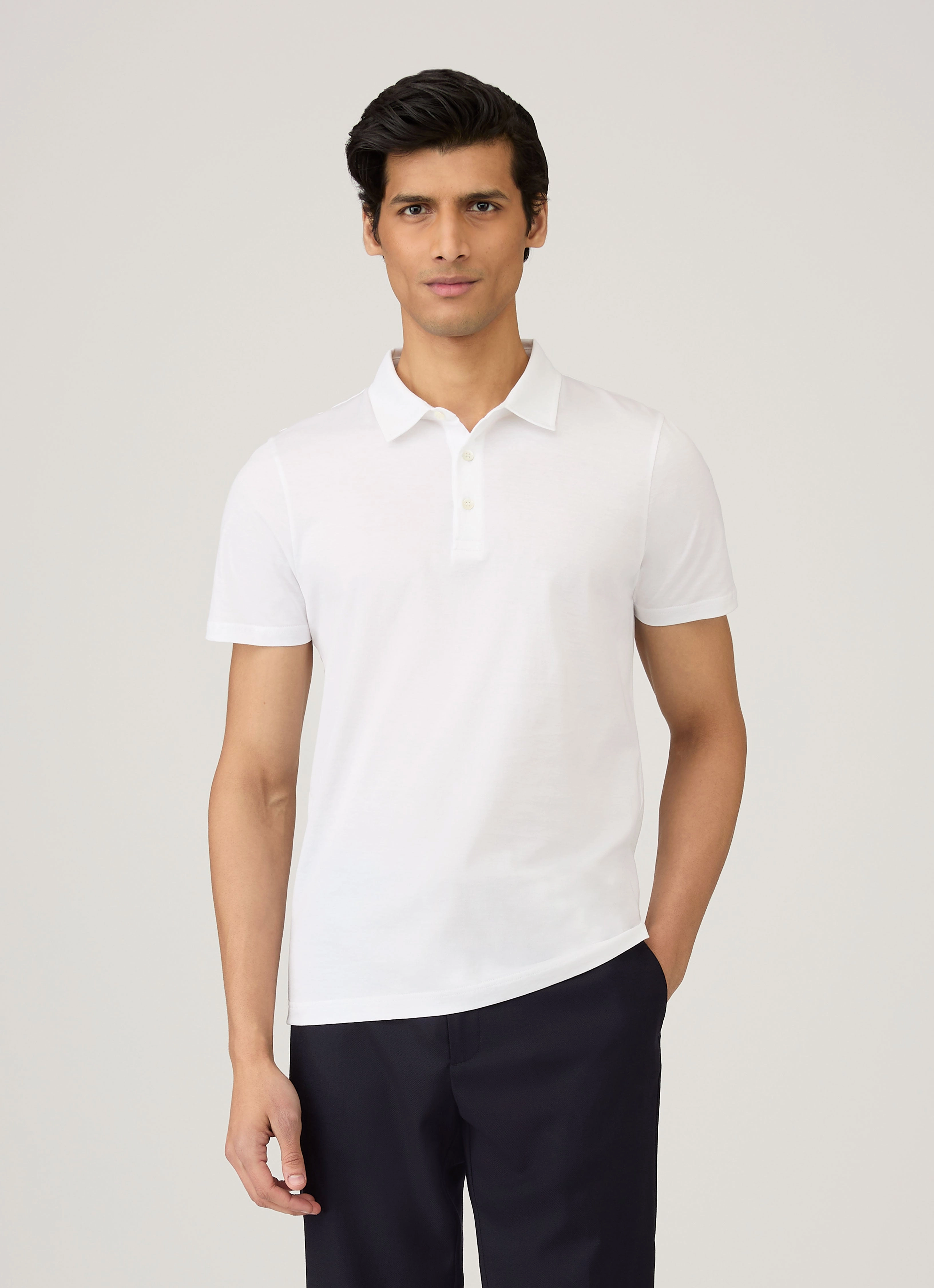 Men's Jersey Classic Polo Shirt in White Relaxed Profile Party