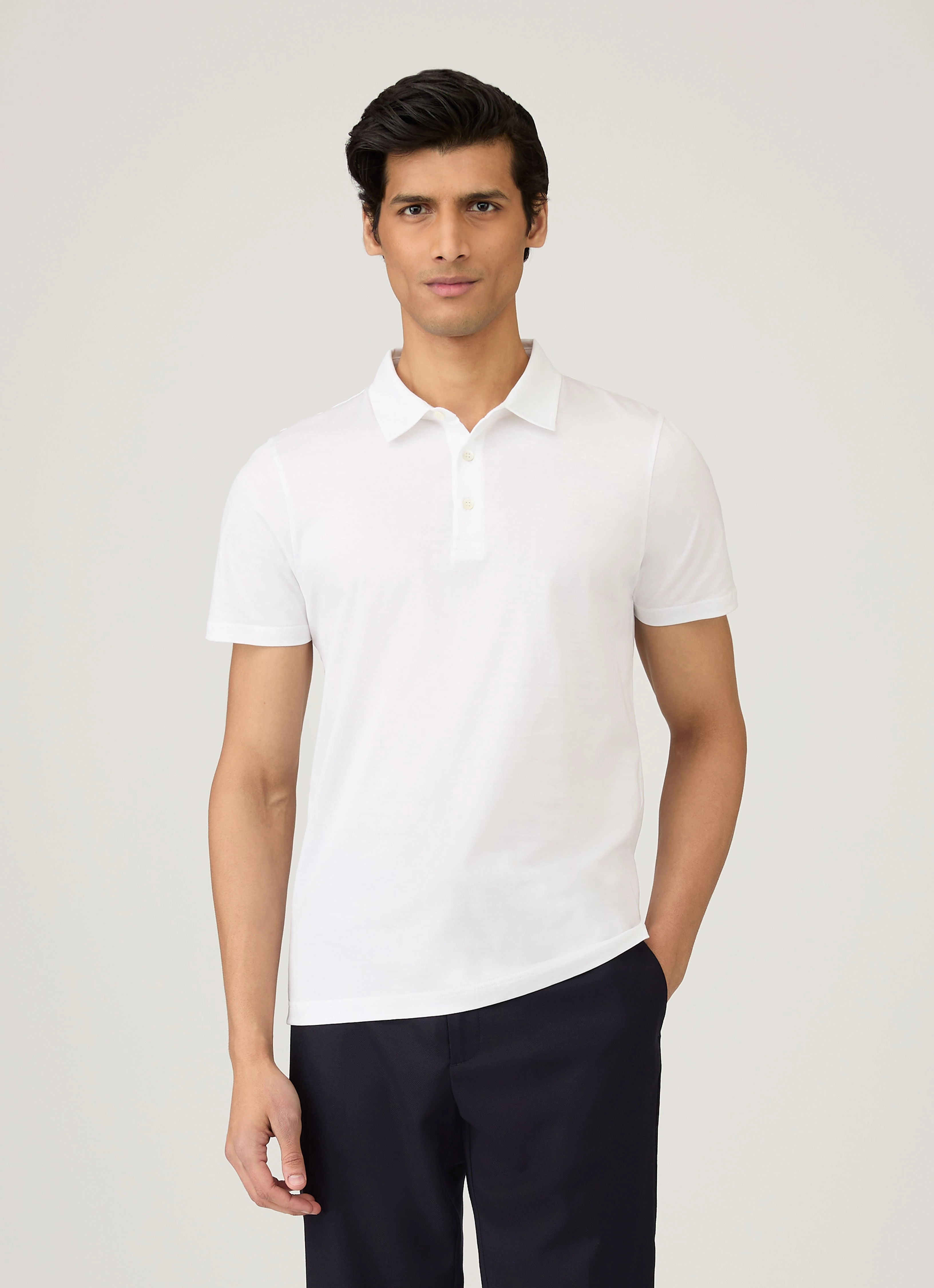 Men's Jersey Classic Polo Shirt in White Relaxed Profile Party