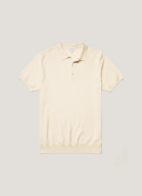 Men's Knit Polo Shirt in Ecru Smart Travel Style