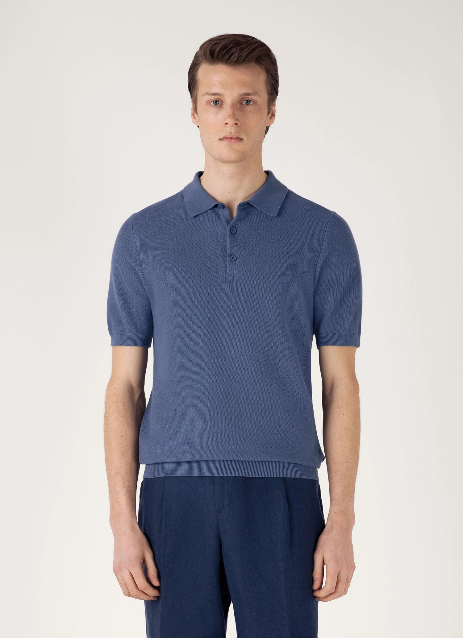 Men's Knit Polo Shirt in Soft Denim Durable Fabric