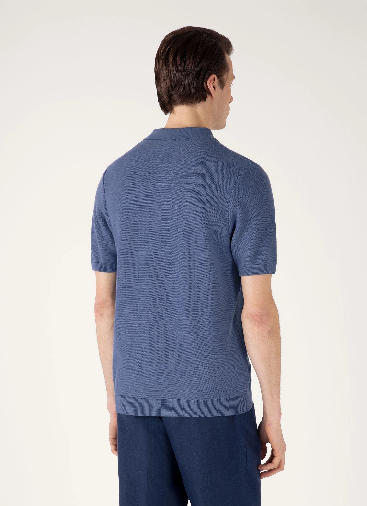 Men's Knit Polo Shirt in Soft Denim Flattering Cut