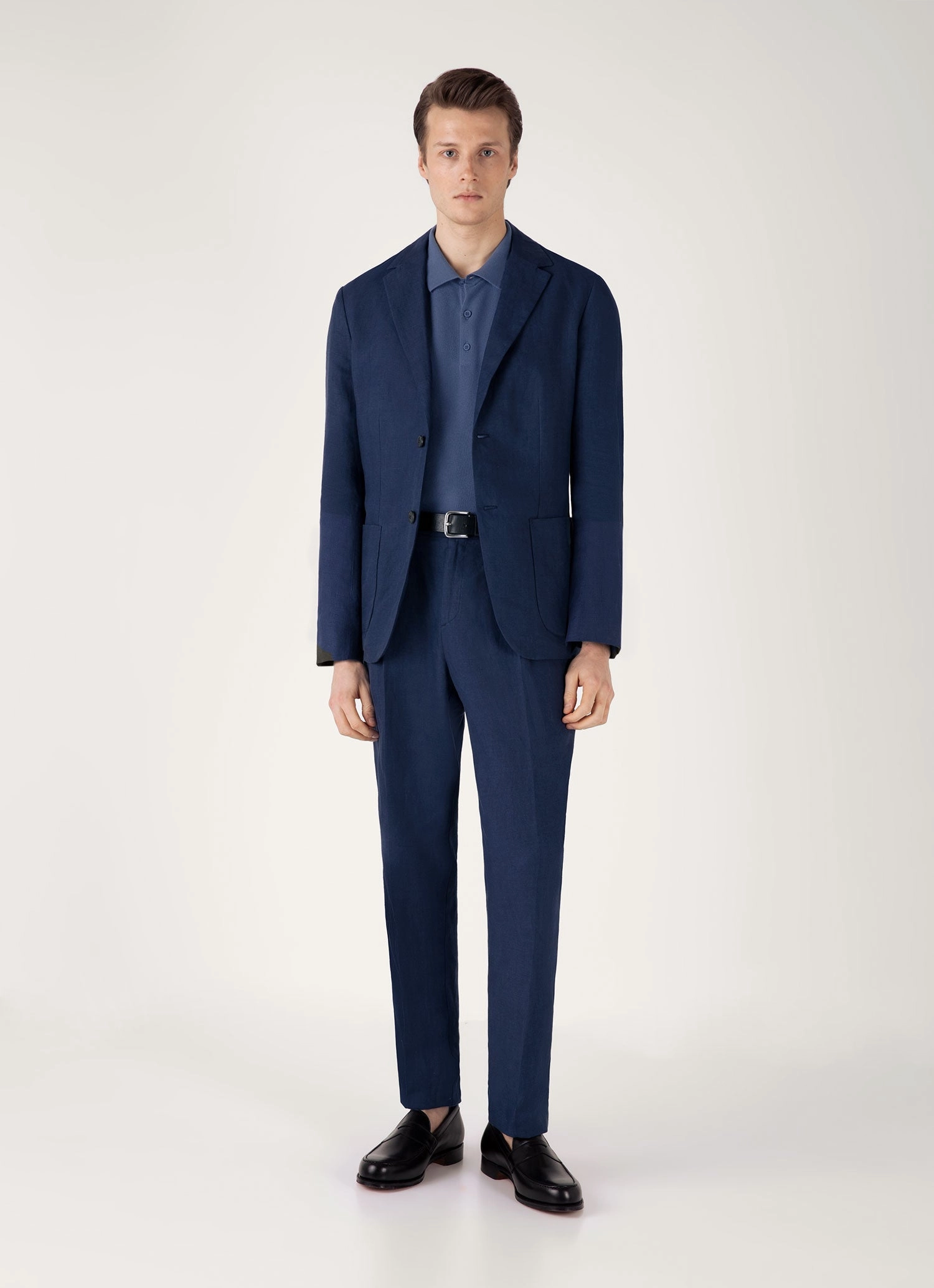 Men's Knit Polo Shirt in Soft Denim Flattering Cut