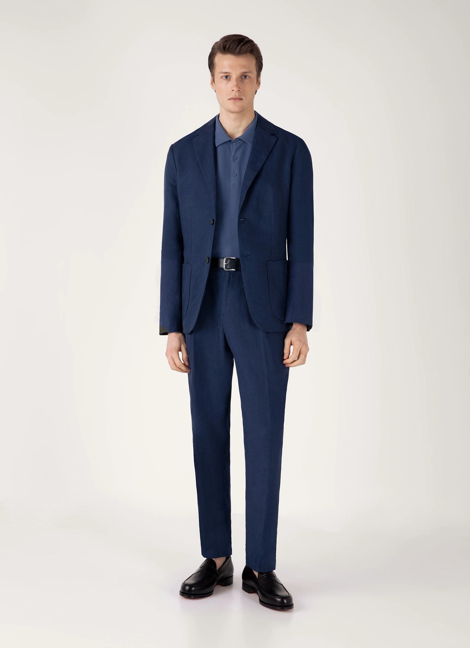 Men's Knit Polo Shirt in Soft Denim Flattering Cut