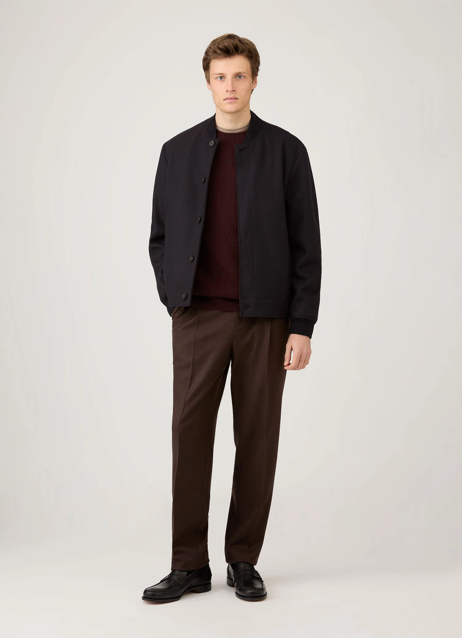 Men's Lambswool Crew Neck Jumper in Bakelite Twist Cold-resistant Windproof