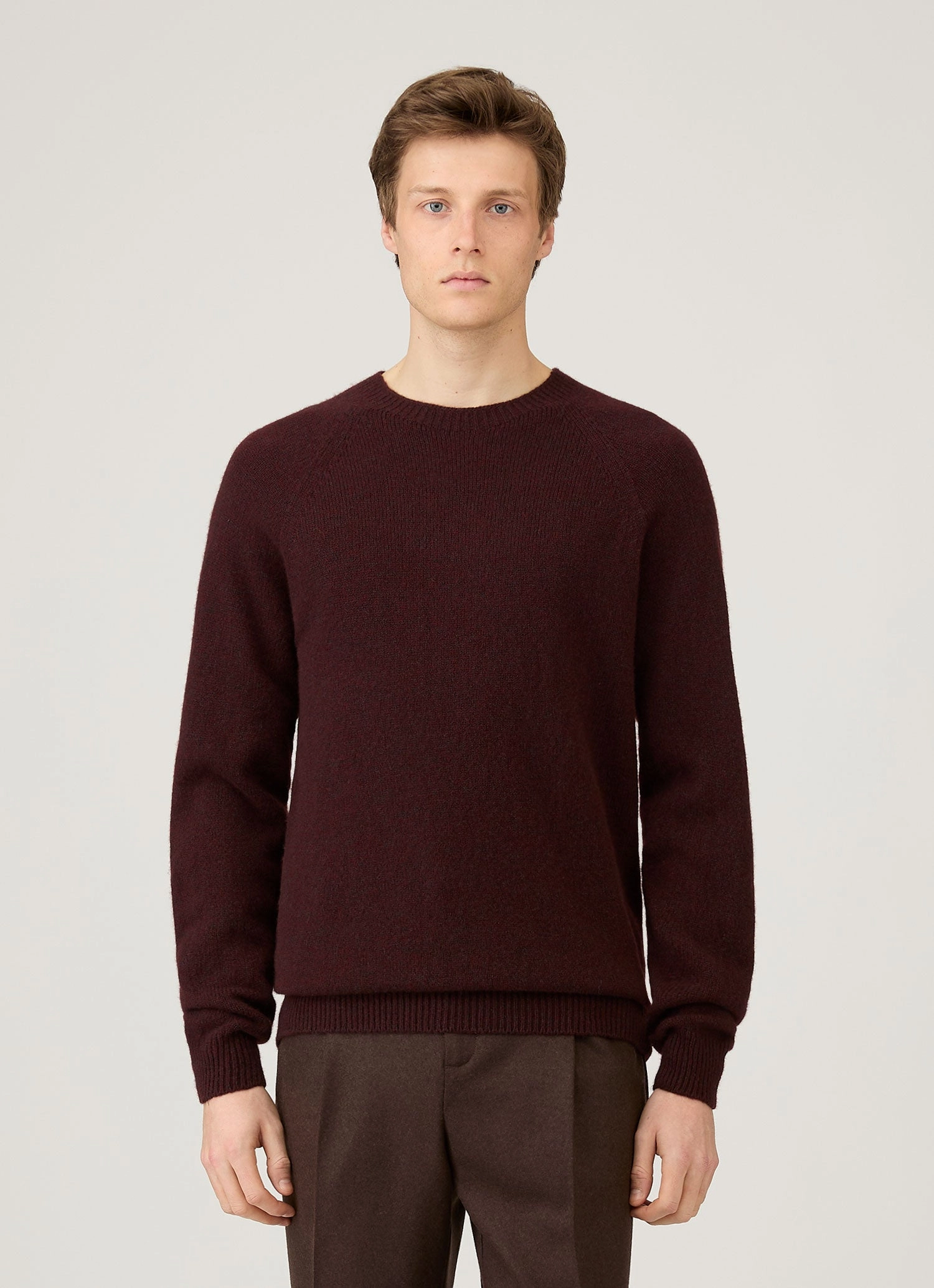 Men's Lambswool Crew Neck Jumper in Bakelite Twist Cold-resistant Windproof