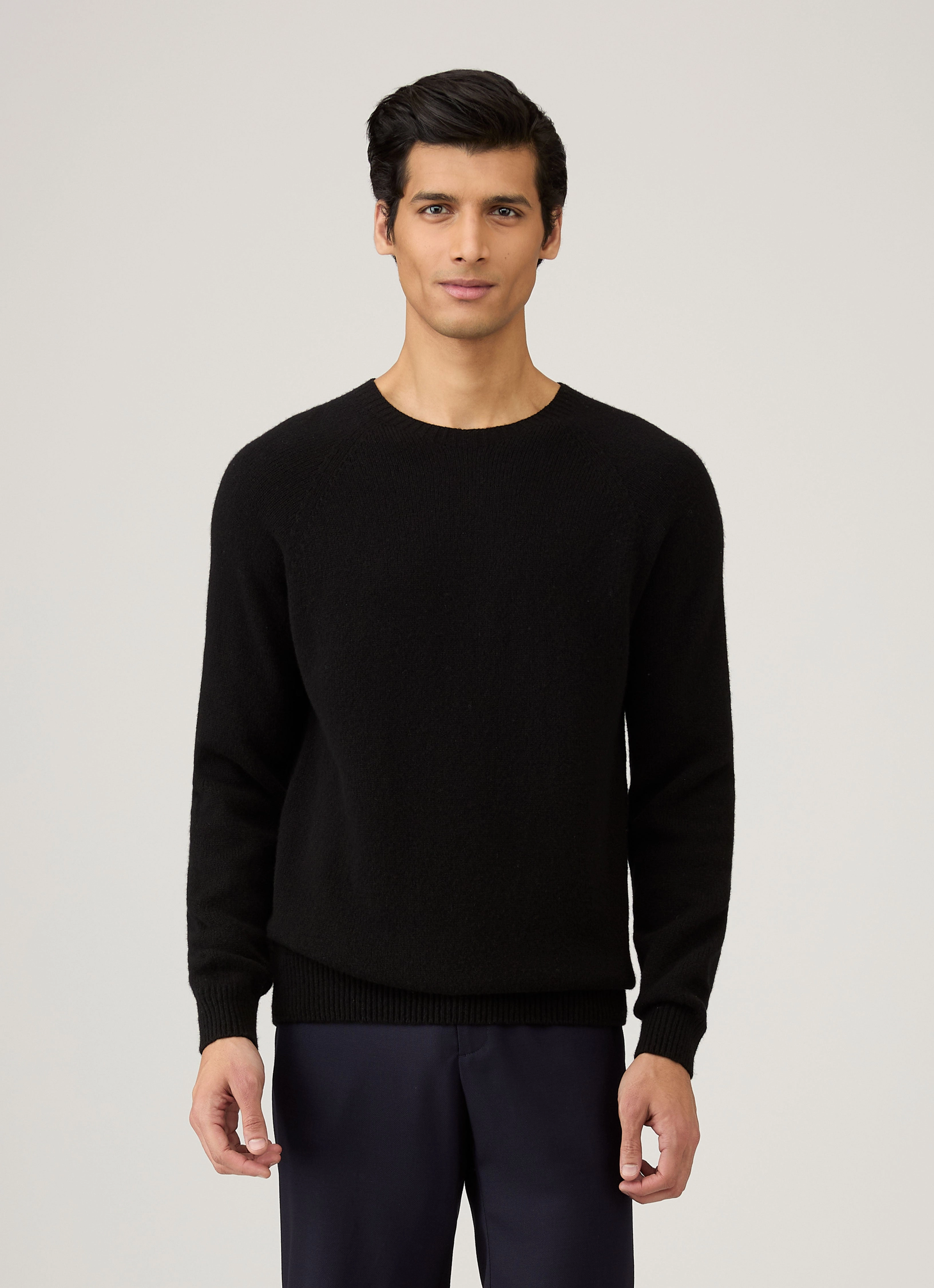 Men's Lambswool Crew Neck Jumper in Black Japanese Fresh