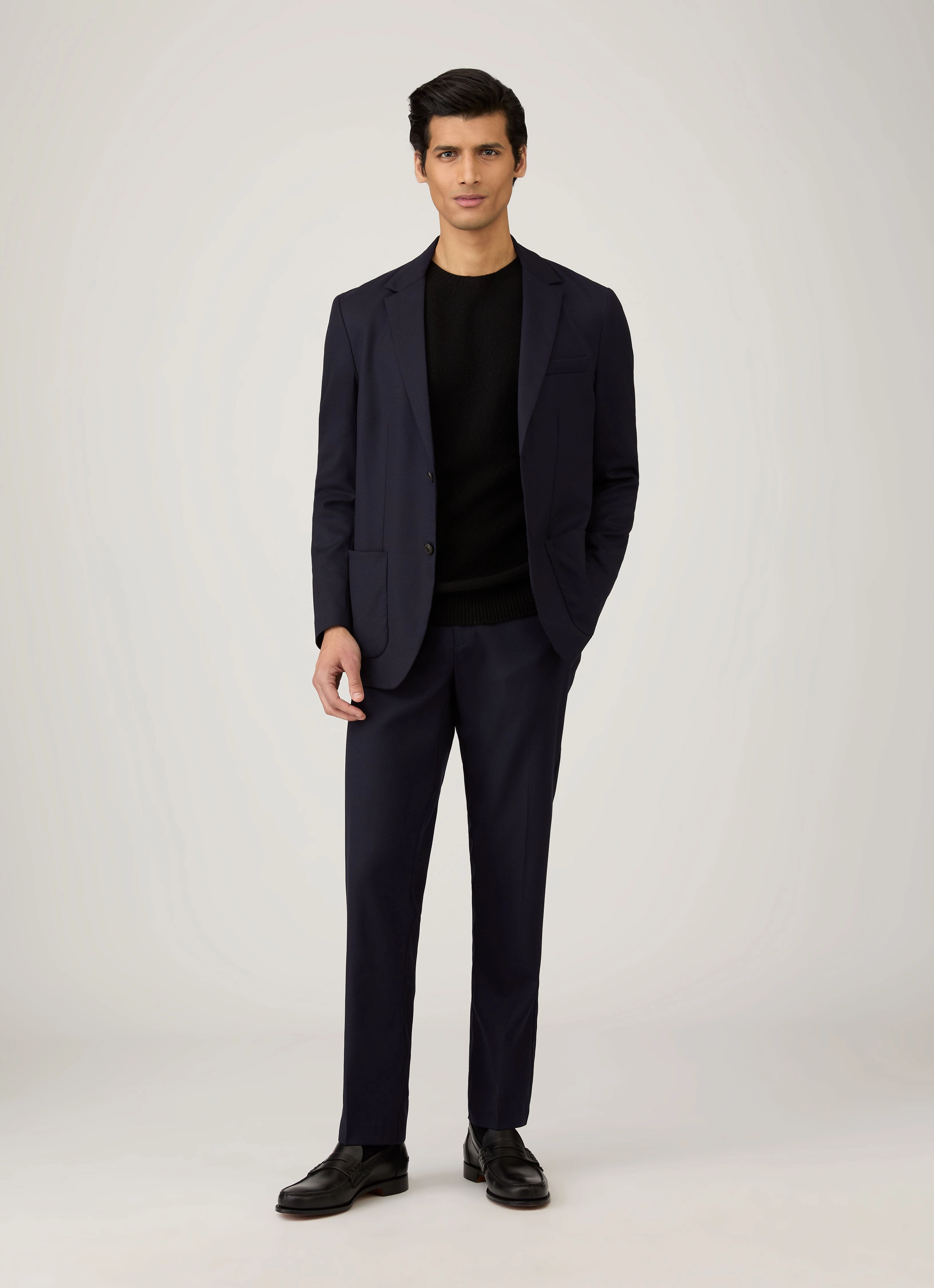 Men's Lambswool Crew Neck Jumper in Black Japanese Fresh