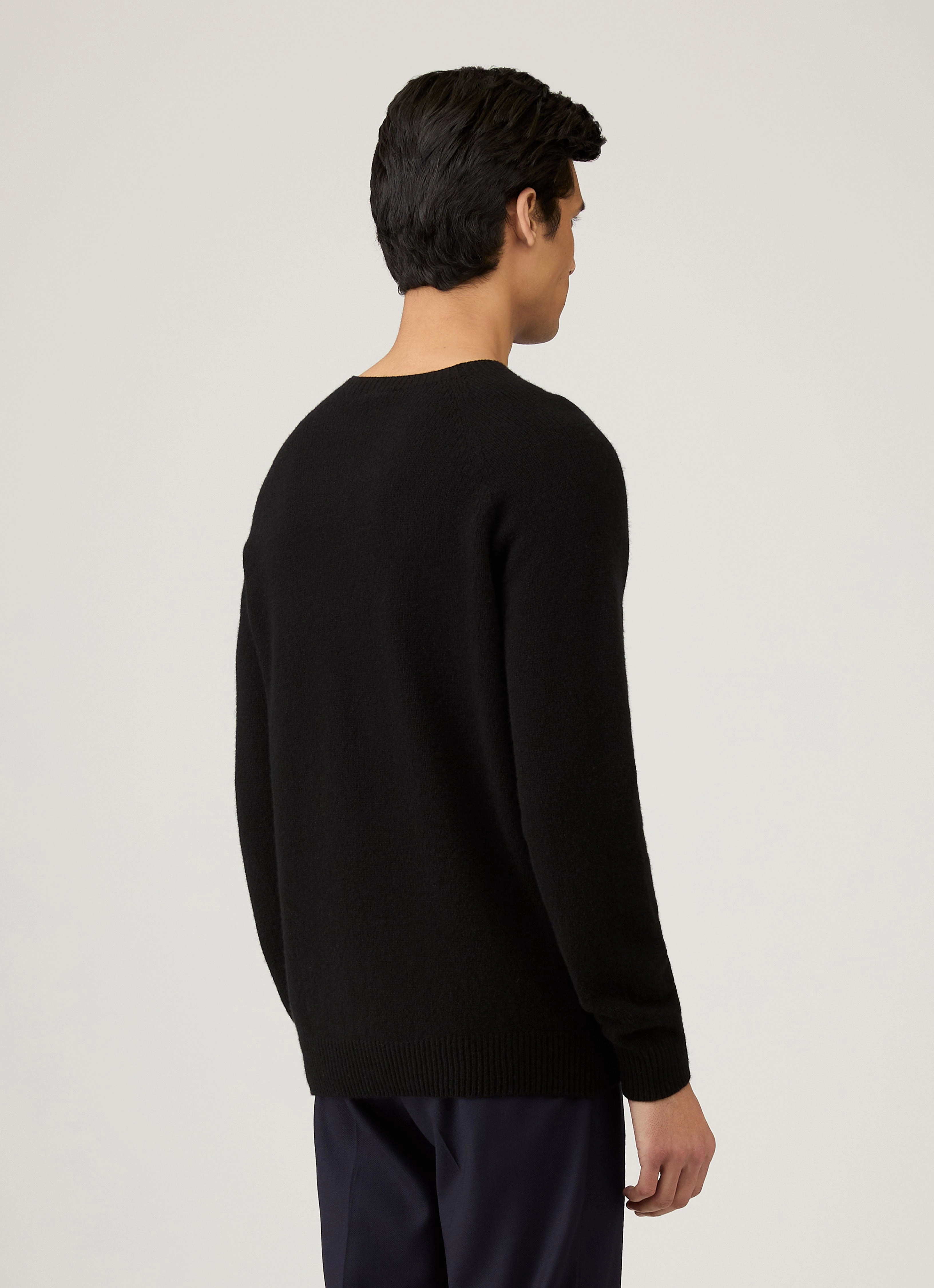 Men's Lambswool Crew Neck Jumper in Black Japanese Fresh