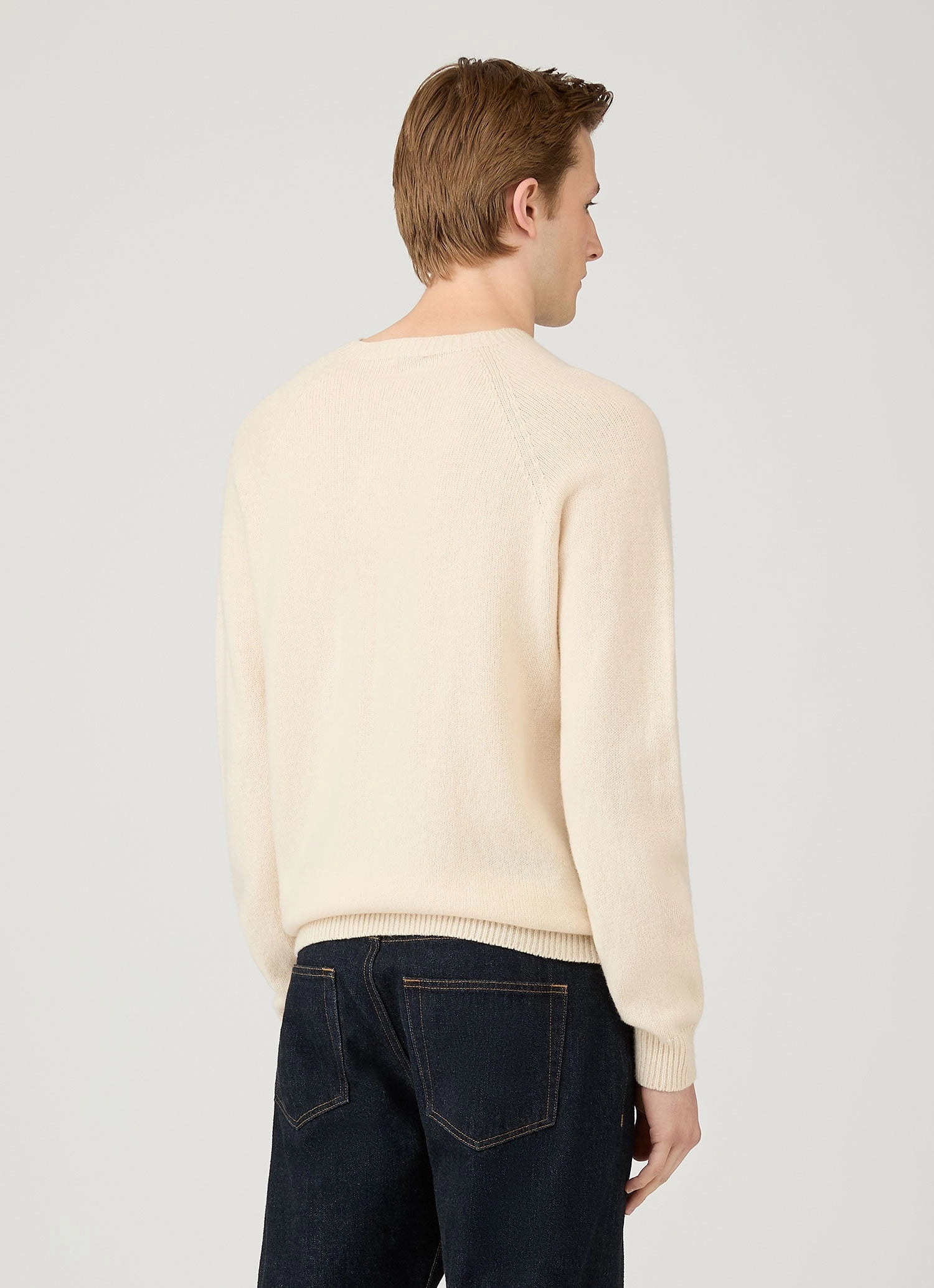 Men's Lambswool Crew Neck Jumper in Ecru Preppy Style