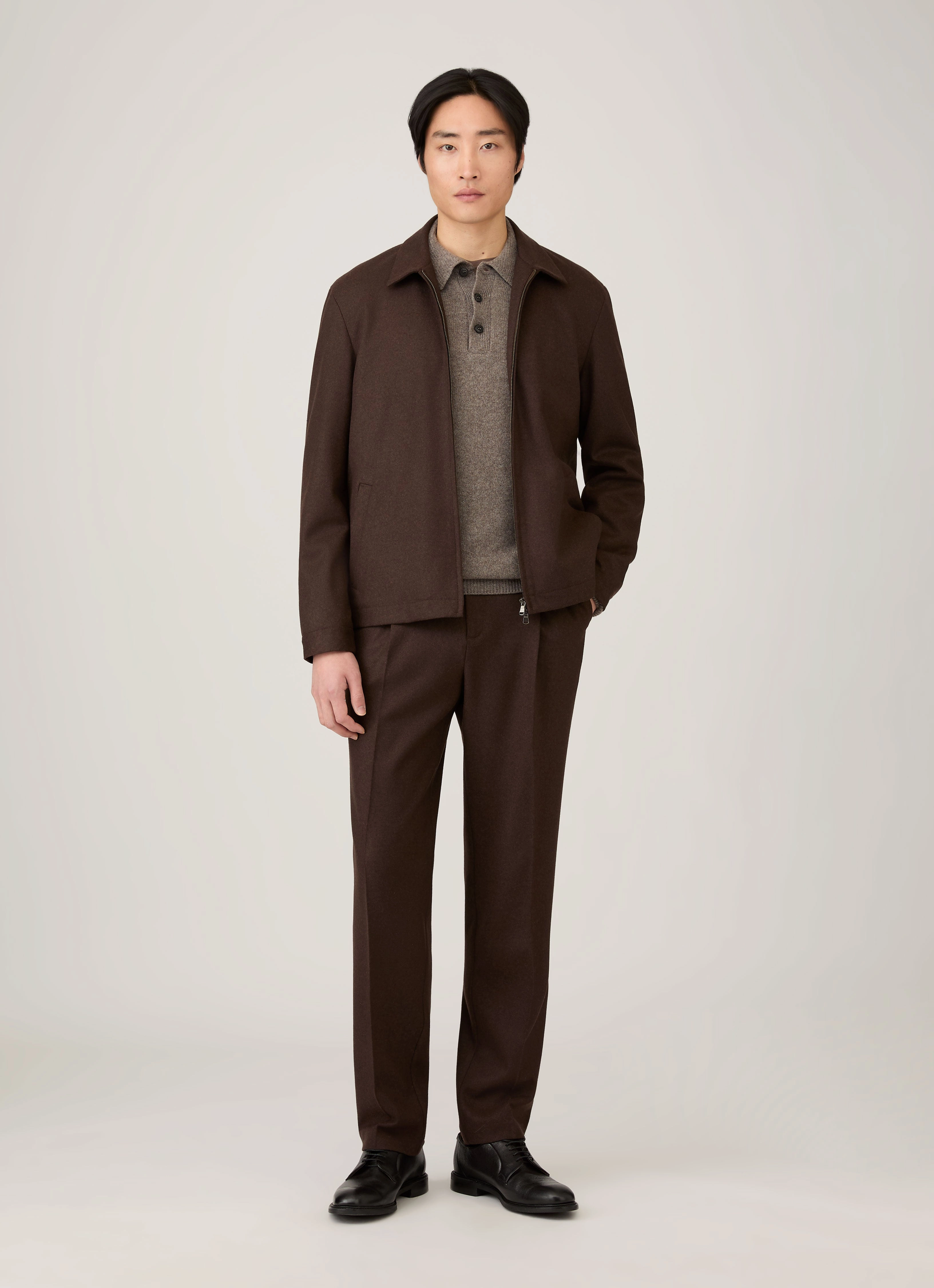 Men's Lambswool Polo Shirt in Bark Mohair