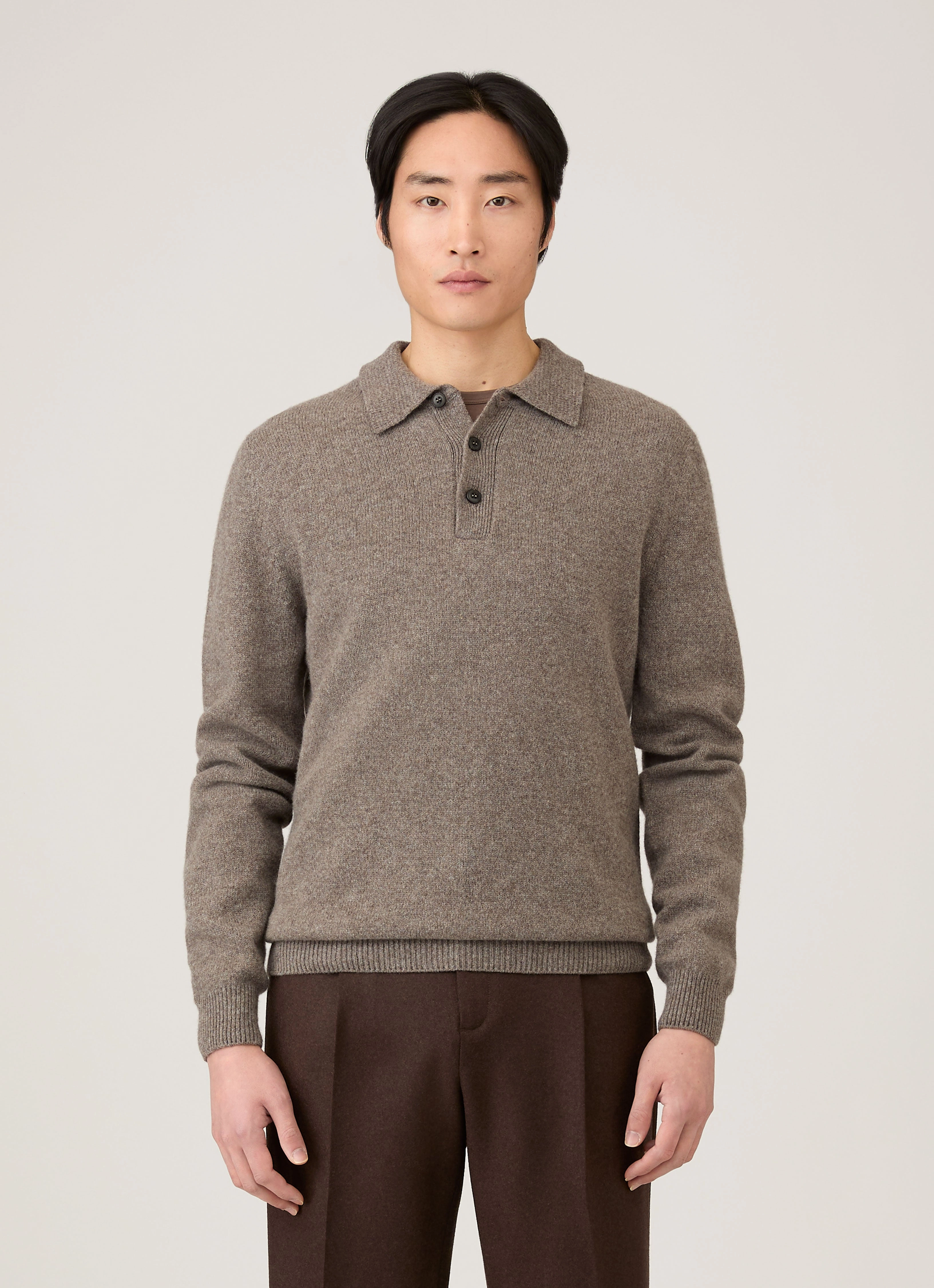 Men's Lambswool Polo Shirt in Bark Mohair