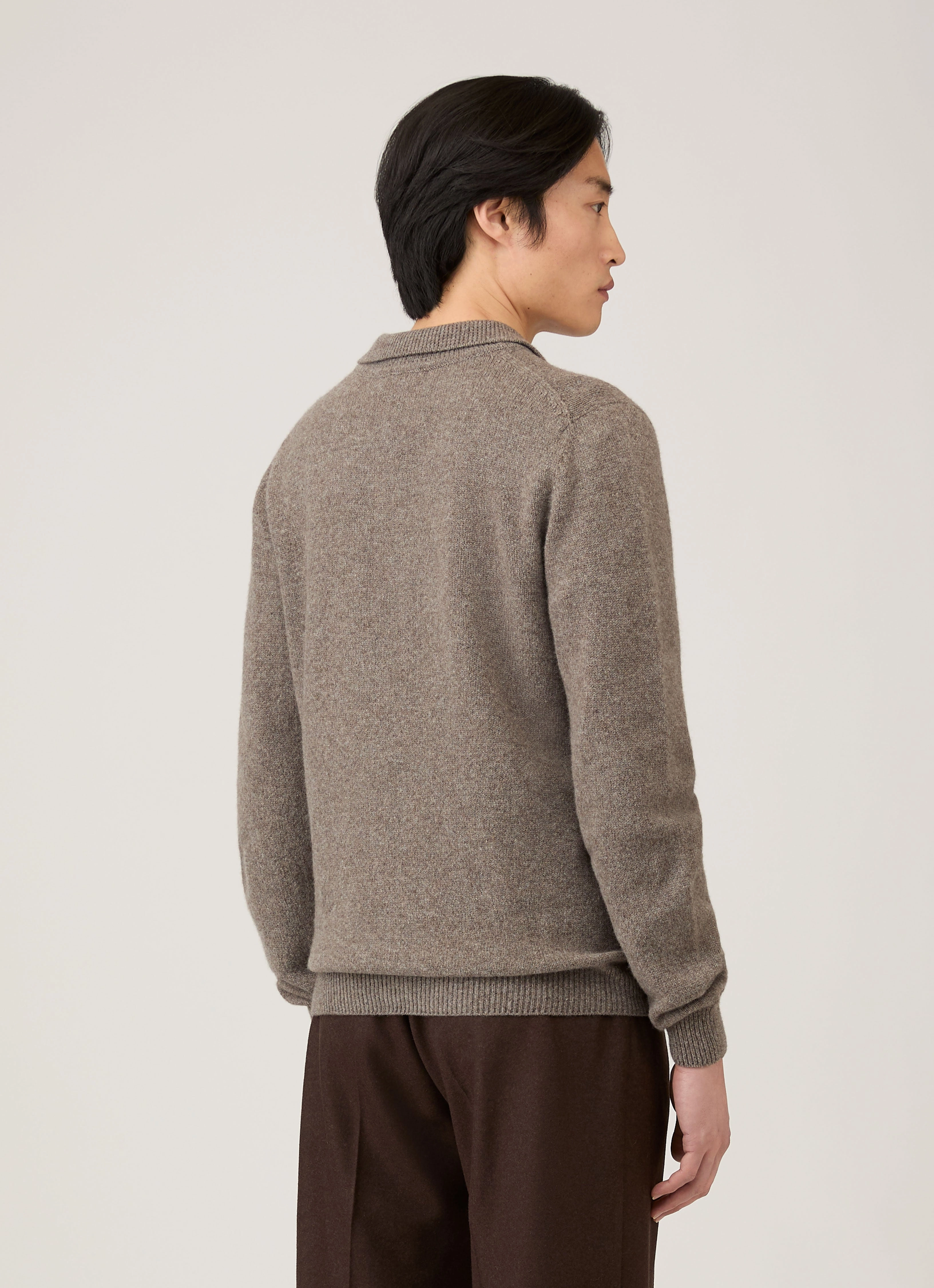 Men's Lambswool Polo Shirt in Bark Mohair
