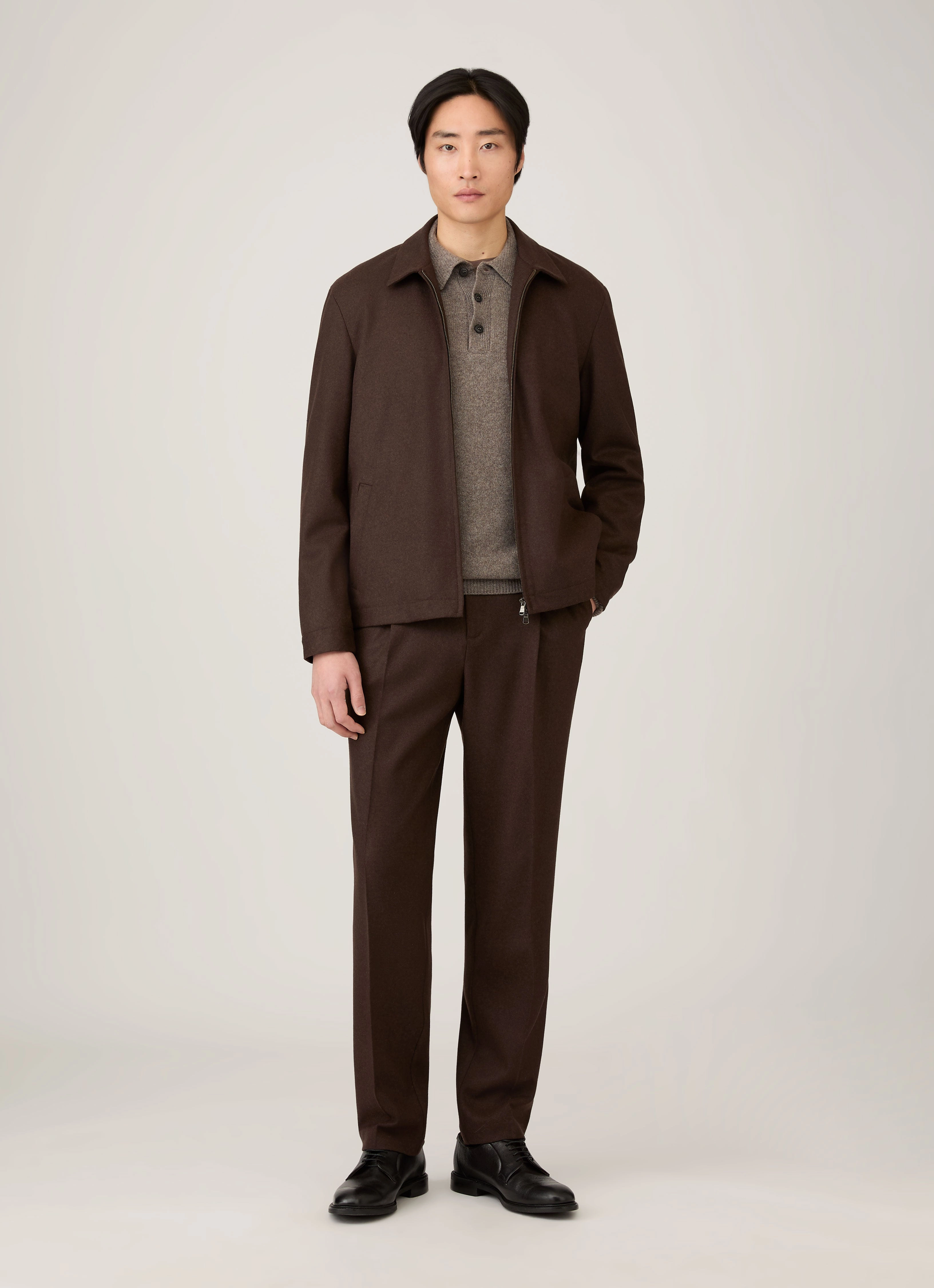 Men's Lambswool Polo Shirt in Bark Mohair