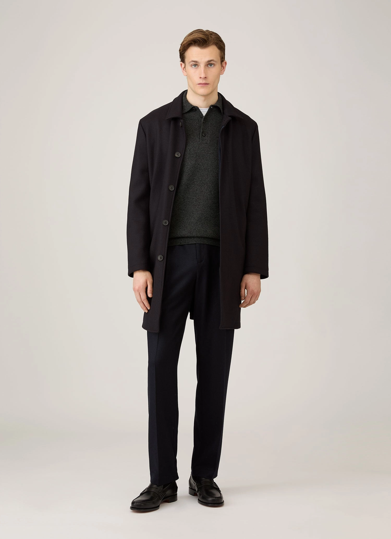 Men's Lambswool Polo Shirt in Dark Green Twist Winter Cold-resistant