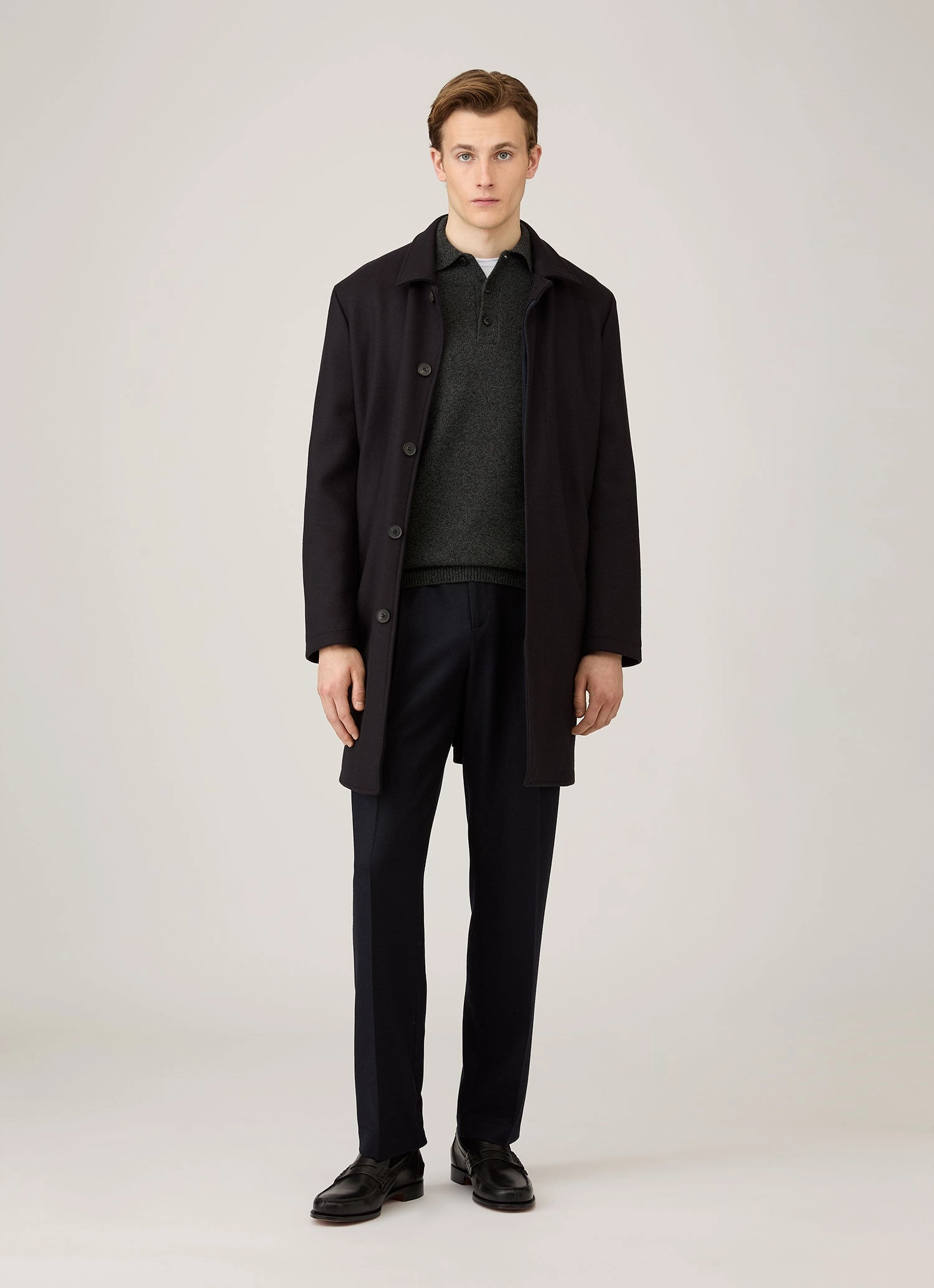 Men's Lambswool Polo Shirt in Dark Green Twist Winter Cold-resistant