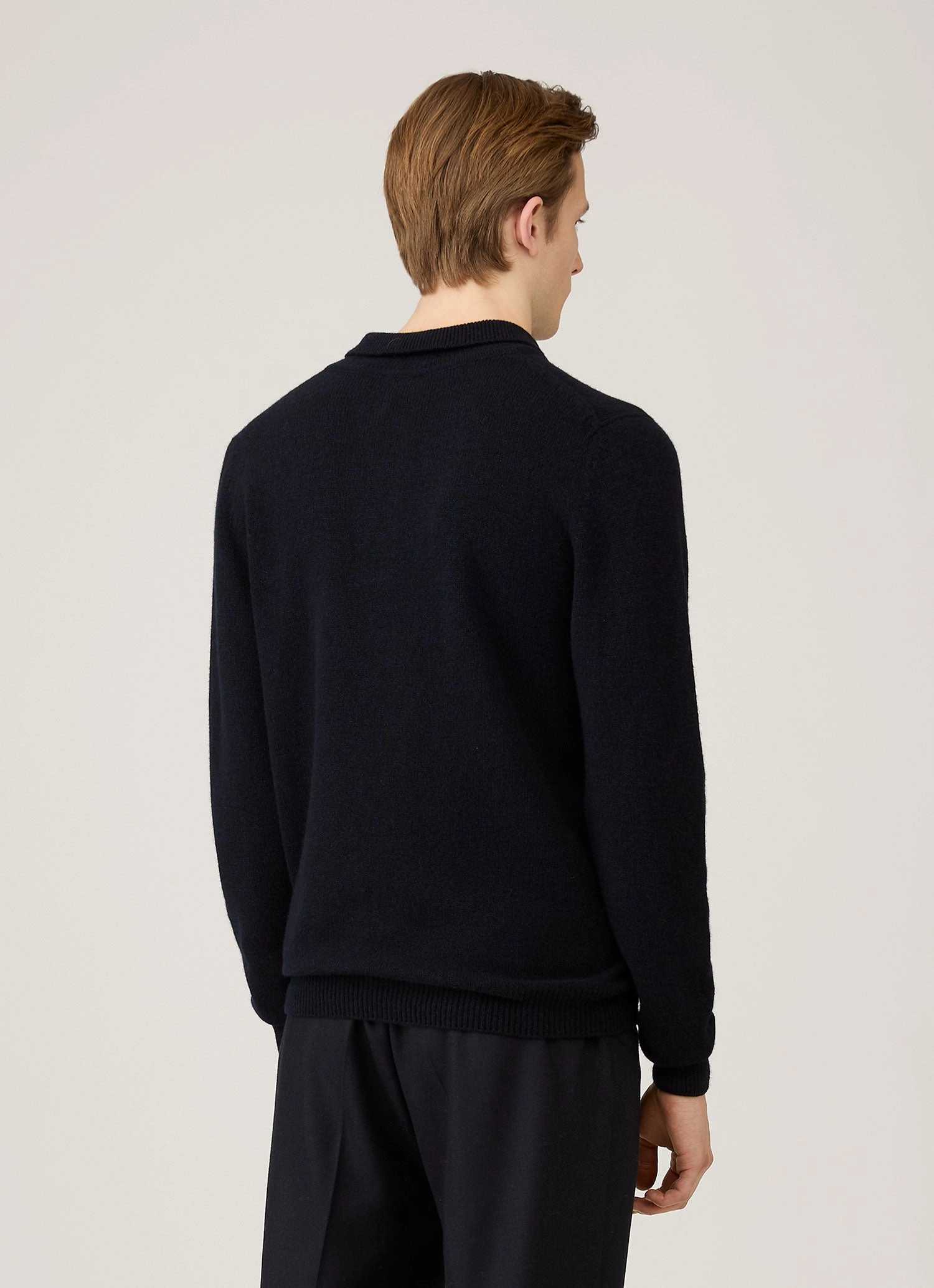 Men's Lambswool Polo Shirt in Dark Navy Mouline american casual