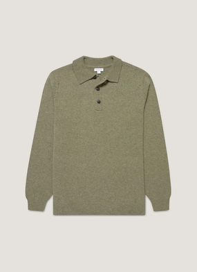 Men's Lambswool Polo Shirt in Sea Moss Cozy wool sweater