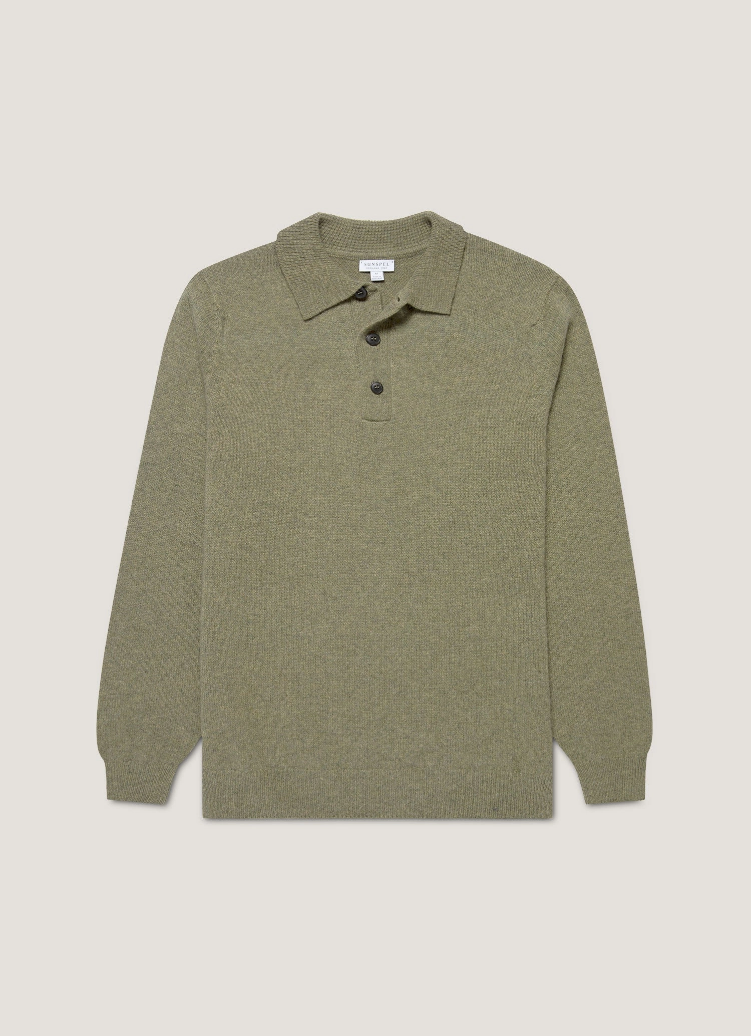 Men's Lambswool Polo Shirt in Sea Moss Cozy wool sweater