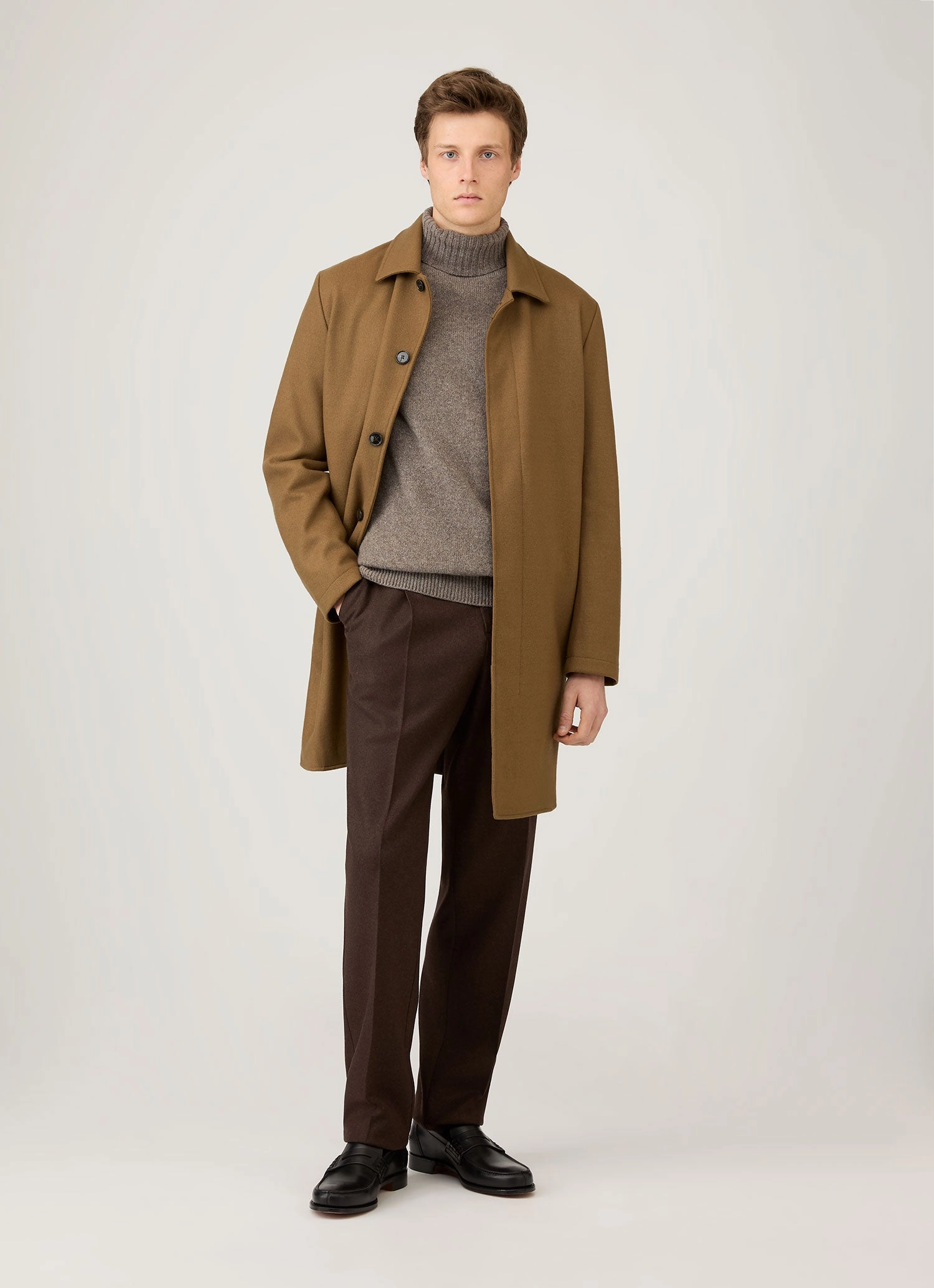 Men's Lambswool Roll Neck in Bark High Elasticity