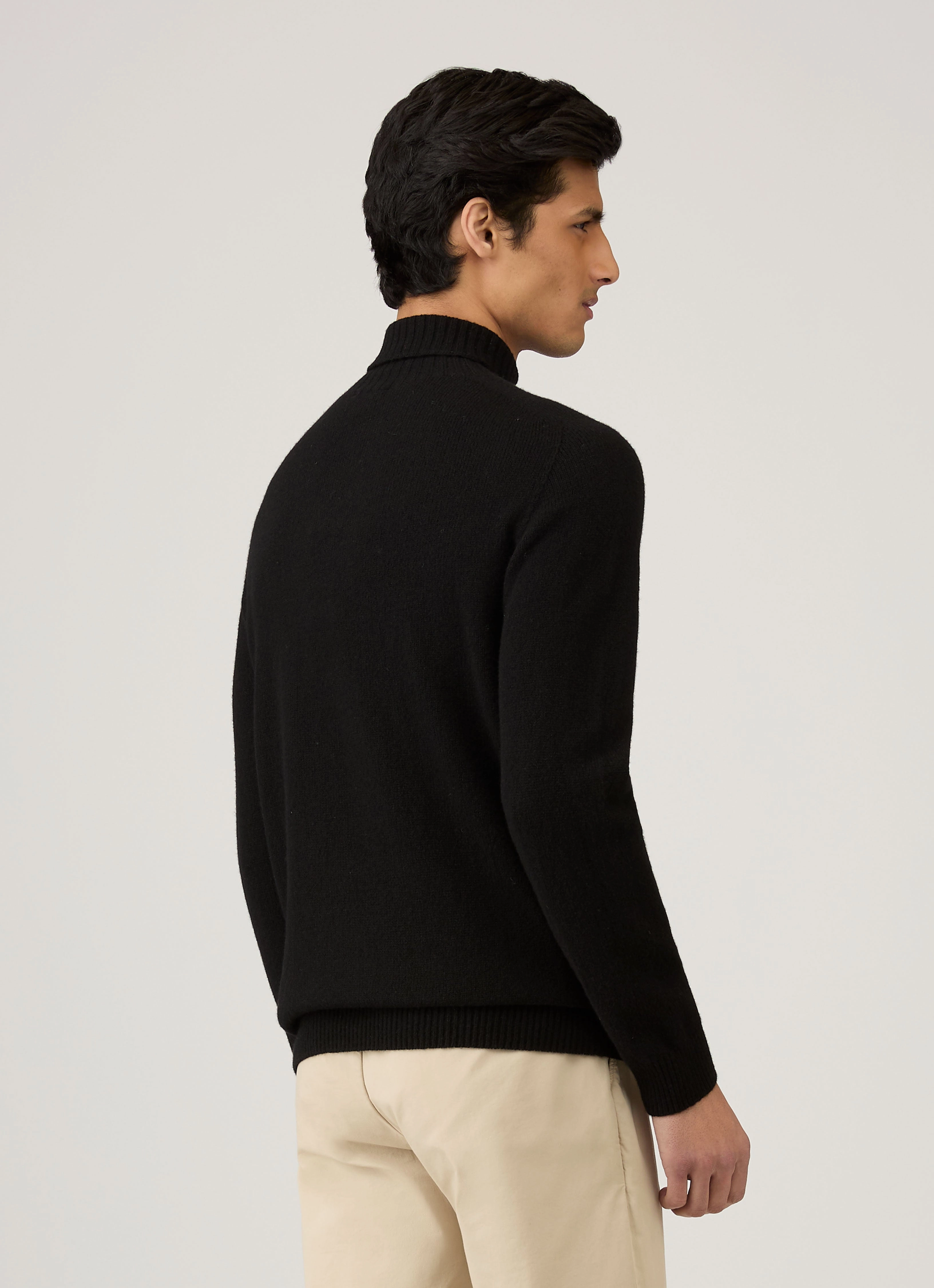 Men's Lambswool Roll Neck in Black Fleece-lined Thick