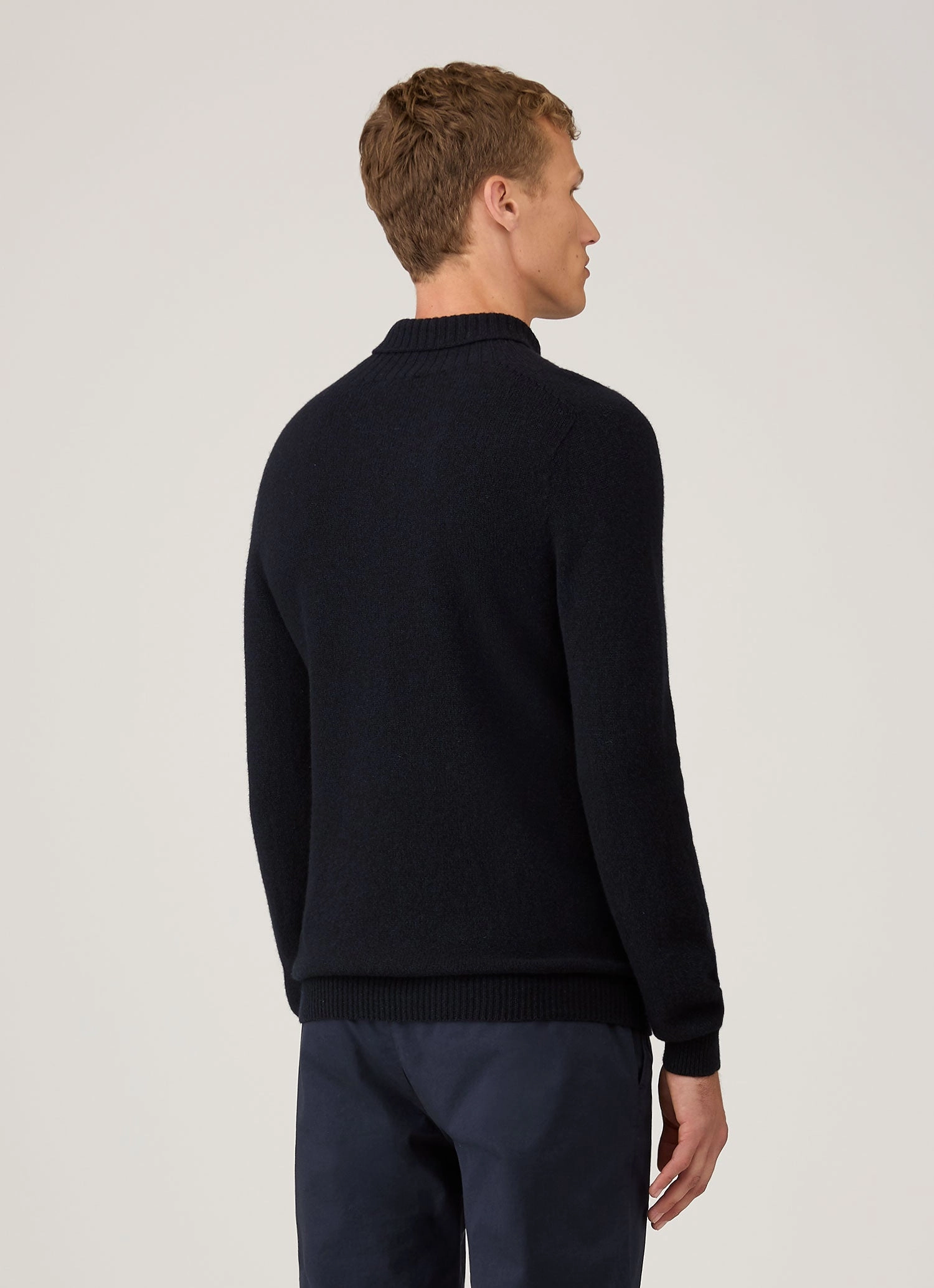 Men's Lambswool Roll Neck in Dark Navy Mouline Cashmere Soft