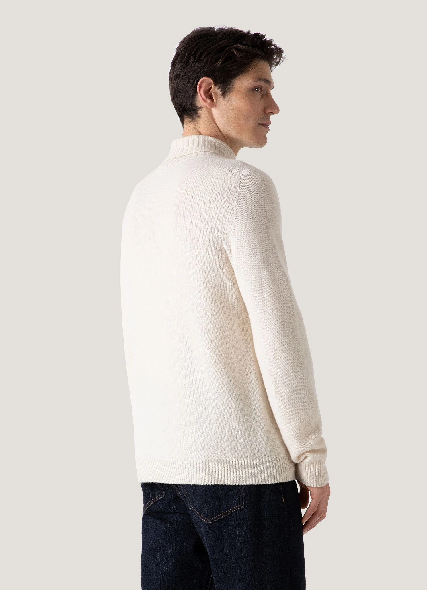 Men's Lambswool Roll Neck in Ecru Trendy Design