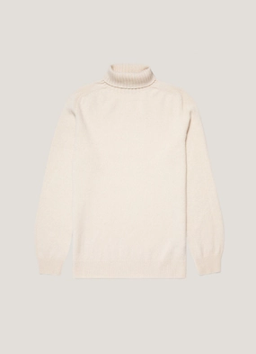 All-purpose wool sweater Comfortable knit outerwear Men's Lambswool Roll Neck in Ecru