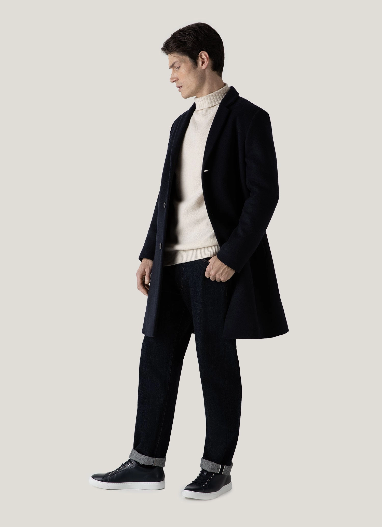 Men's Lambswool Roll Neck in Ecru Trendy Design