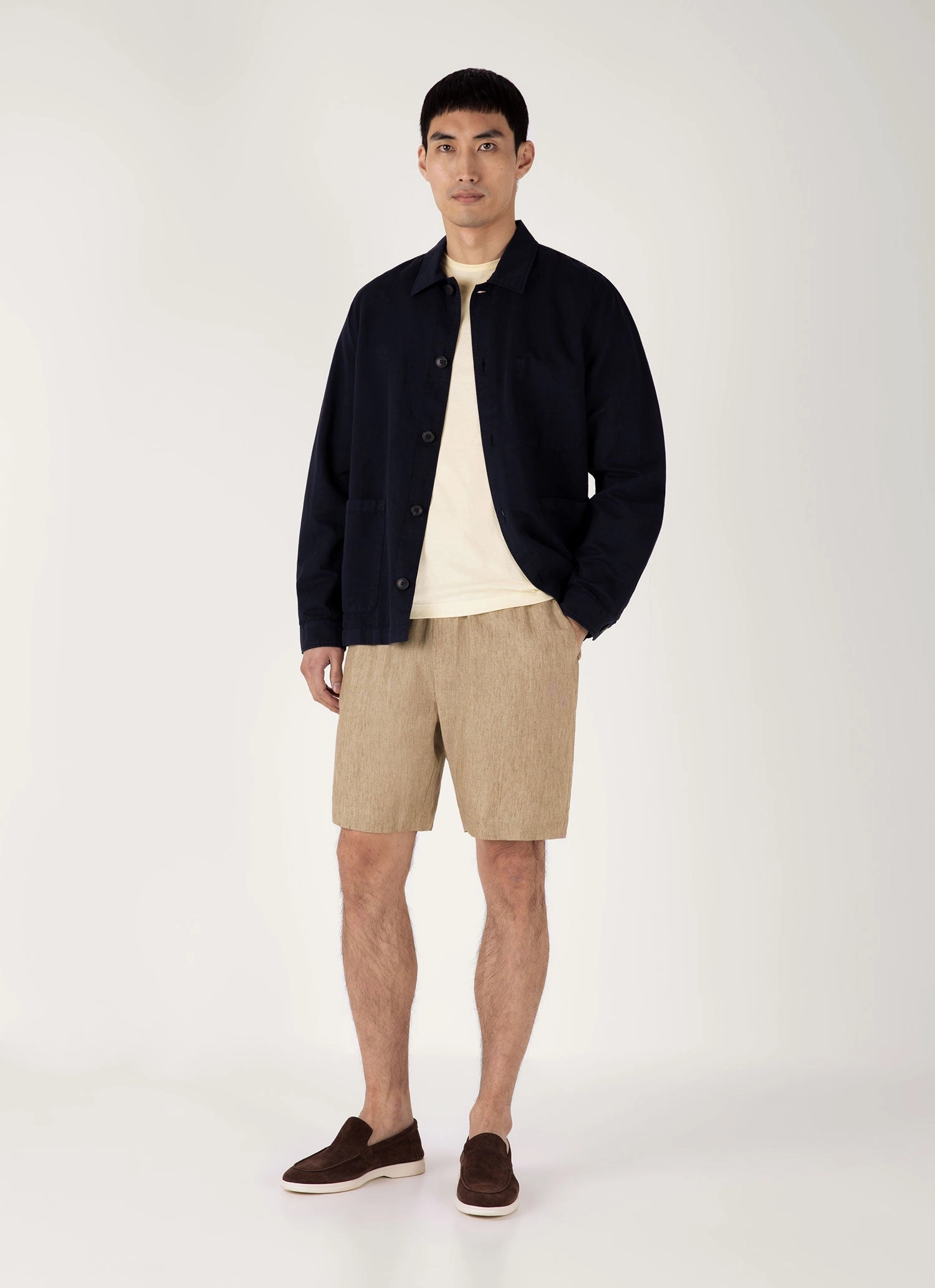Men's Linen Drawstring Short in Dune Melange Flattering Cut