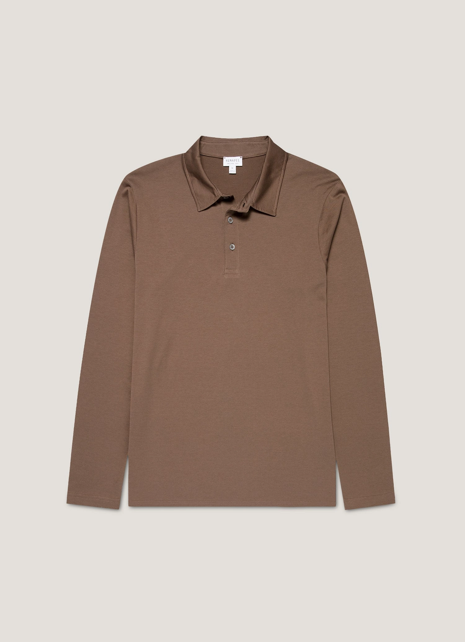 Men's Long Sleeve Classic Jersey Polo Shirt in Bark Stylish Spirit Global Wave