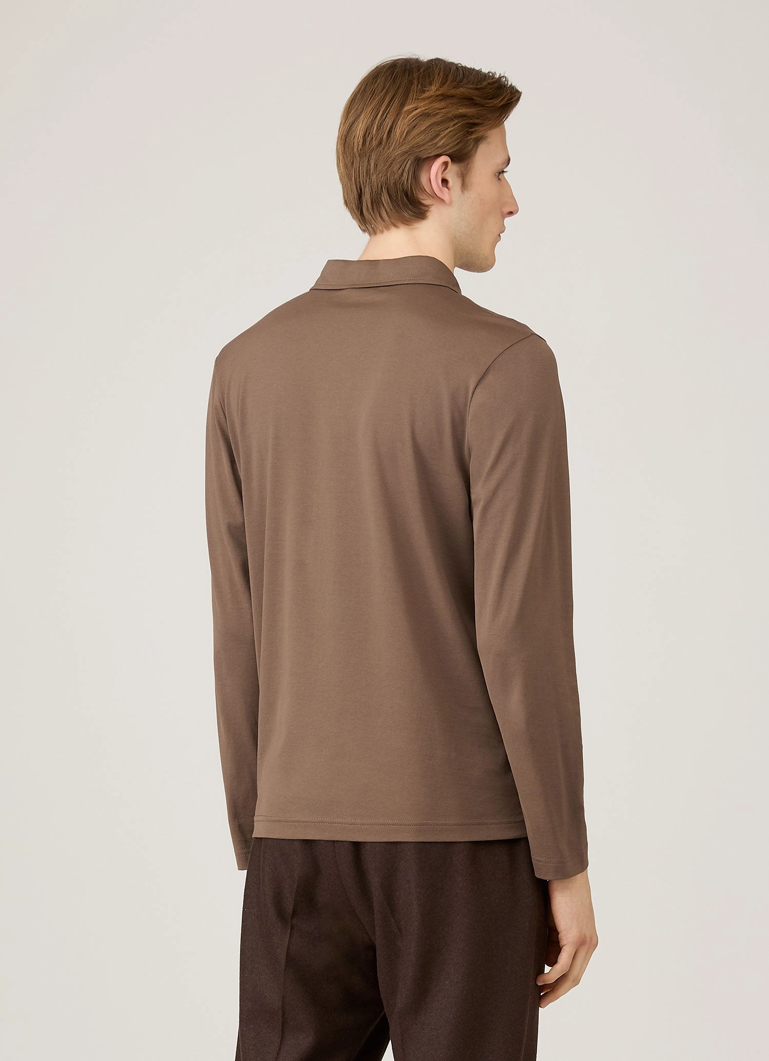 Men's Long Sleeve Classic Jersey Polo Shirt in Bark Versatile Outfit